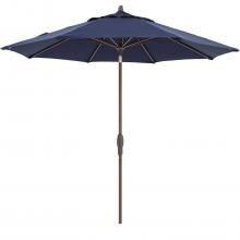 9 Ft. Octagonal Aluminum Auto Tilt Patio Umbrella W/ Crank Lift By BBQGuys - Bronze Frame / Sunbrella Canvas Navy Canopy image