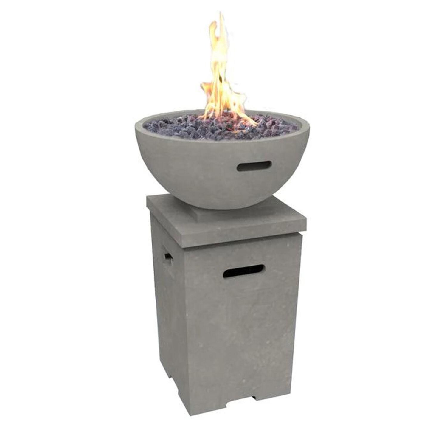 Elementi Exeter 21-Inch Square Propane Fire Pit Column - Light Gray - OFG612LG-LP - White Background thumbnail