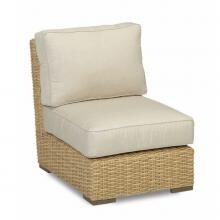 Leucadia Wicker Patio Armless Club Chair W/ Sunbrella Canvas Flax Cushions By Sunset West image