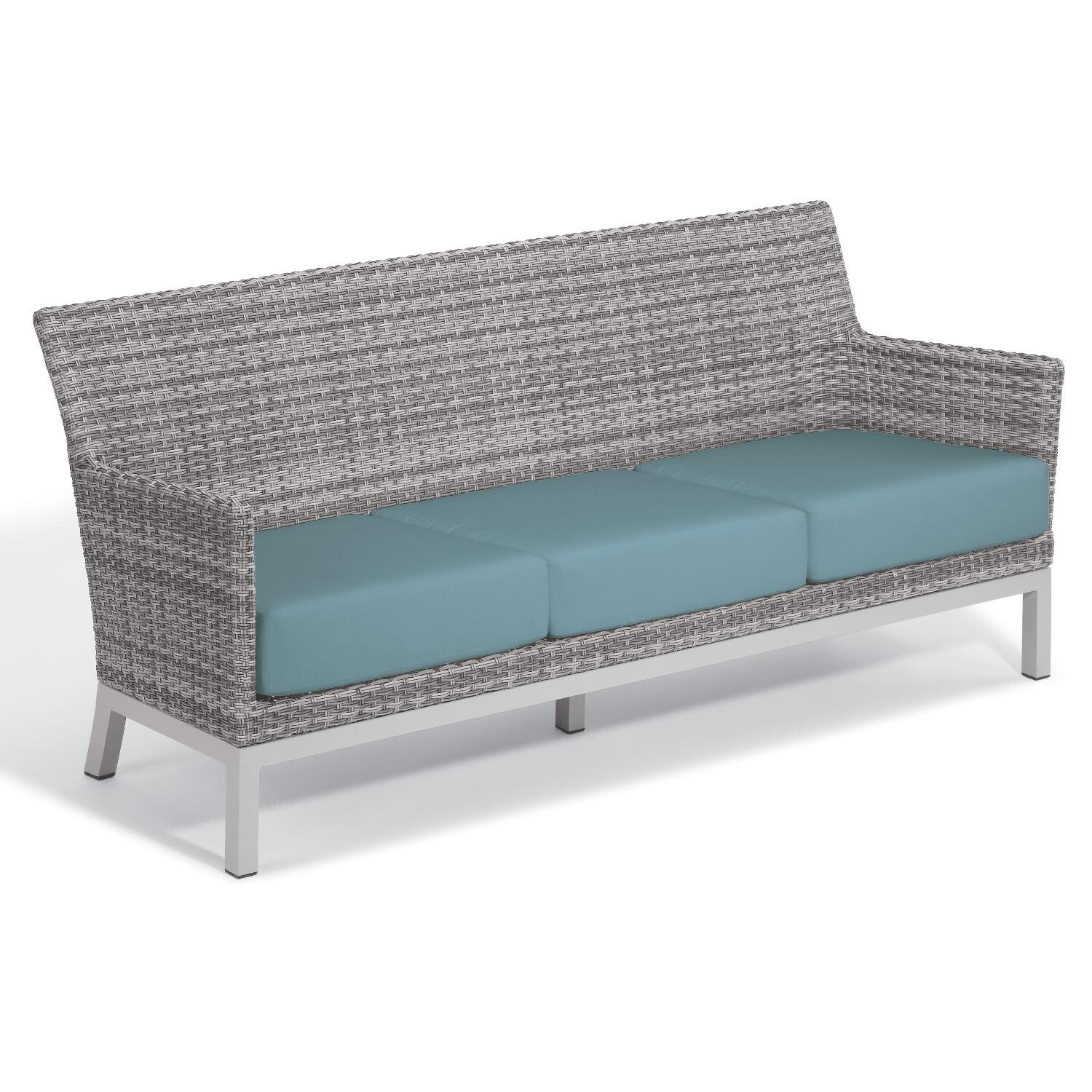 Argento Wicker Patio Sofa W/ Ice Blue Cushions thumbnail
