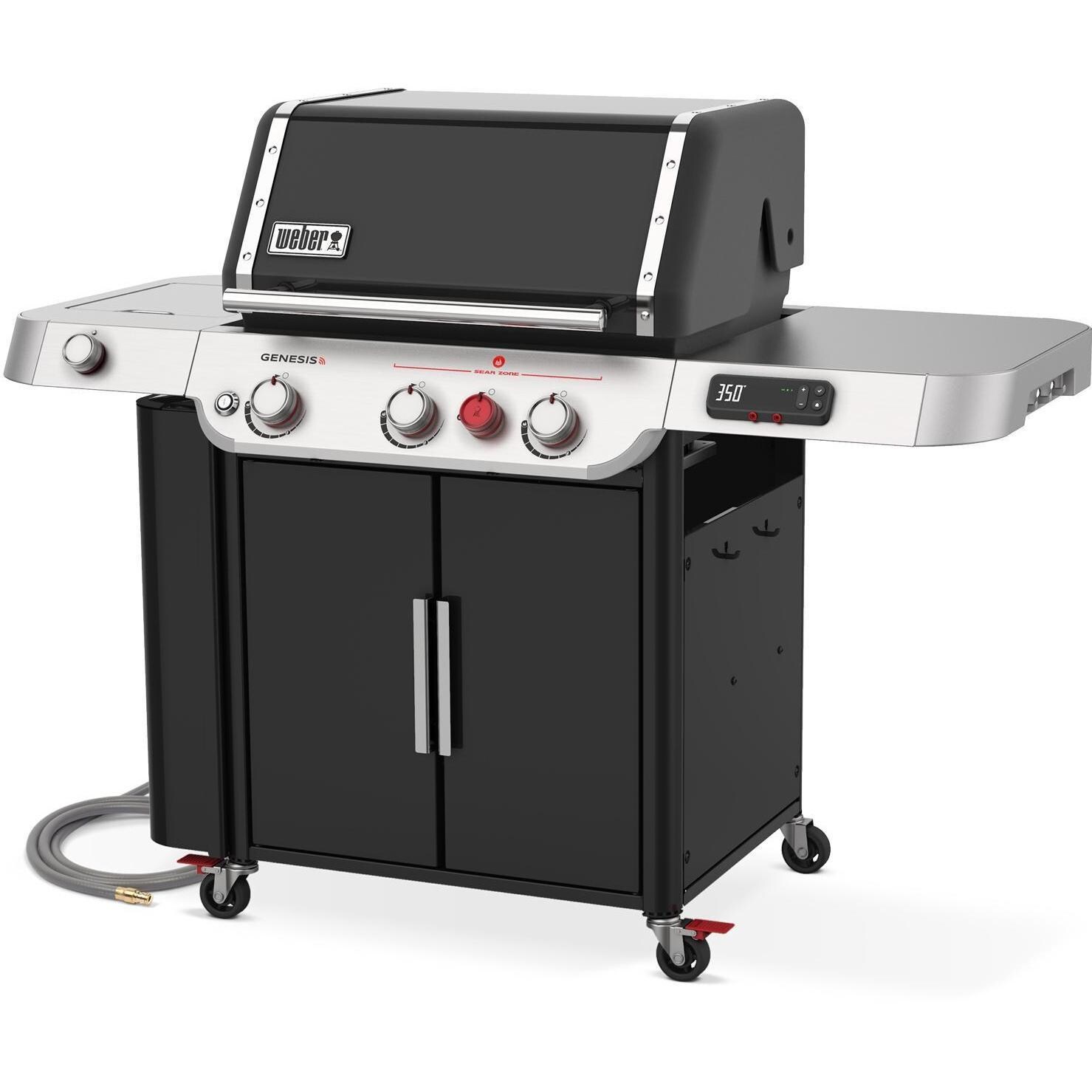 Weber GENESIS 37610001 EX-335 Natural Gas Smart Grill with Sear Burner & Side Burner - Black - Right-Side Angled View - White Background thumbnail