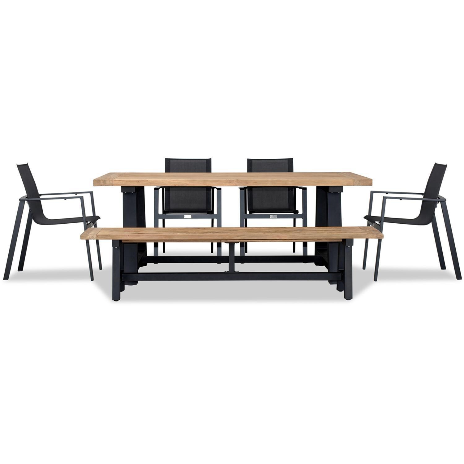 Spring Bay 7 Seat Reclaimed Teak Dining Set w/ Bench - Front View - White Background thumbnail
