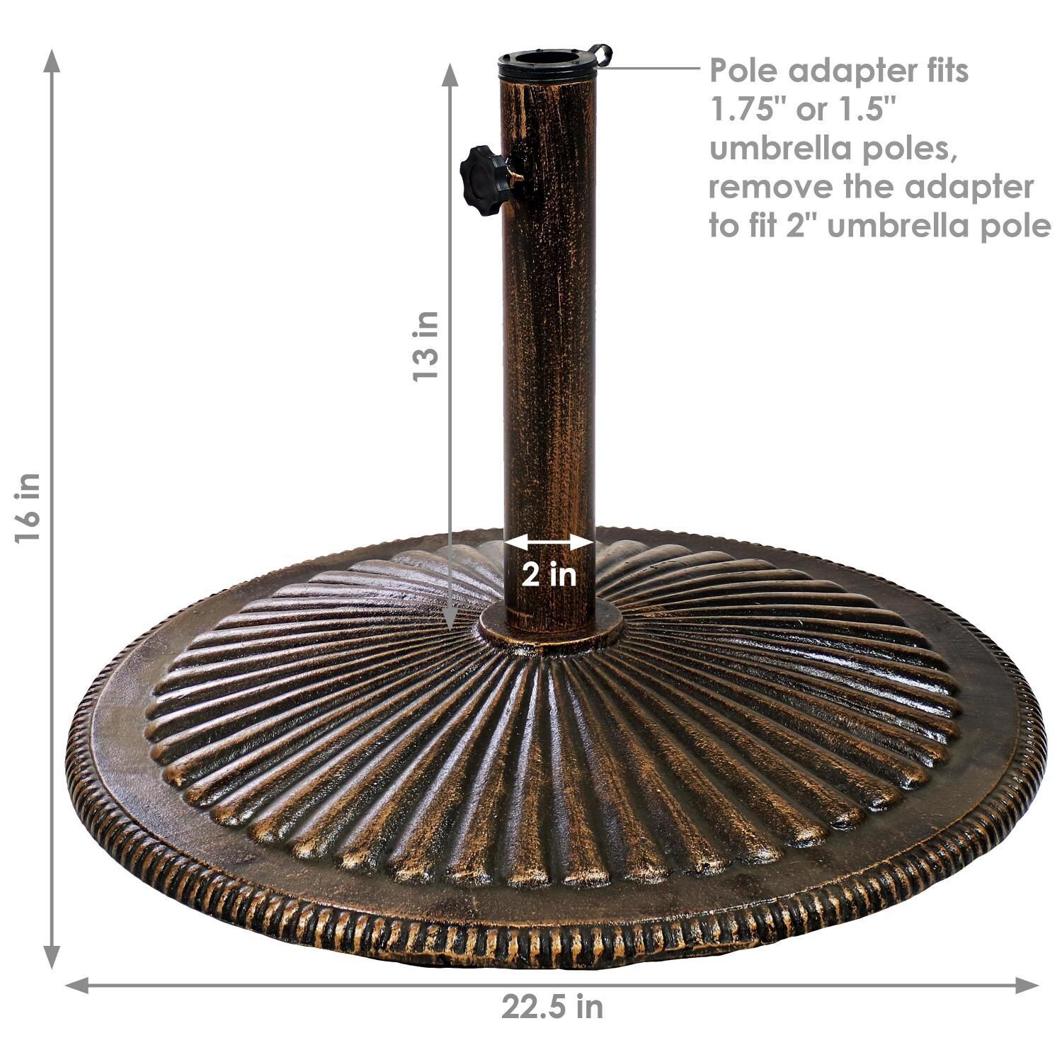 Ultimate Patio 44 Lb Ridged Design Cast Iron Umbrella Base - Bronze - Dimensions thumbnail
