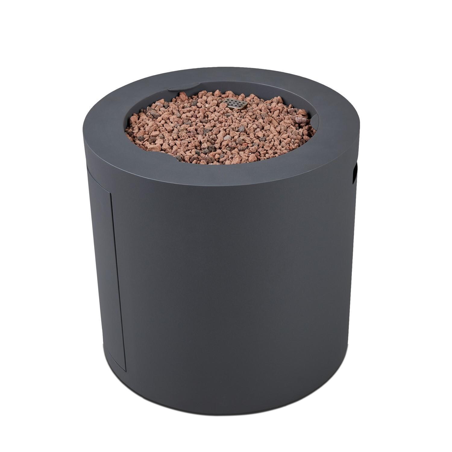 Elysian 3 Pc Powder Coated Steel 24 Inch Round Fire Pit in Weathered Slate by Lakeview - Lid - White Background thumbnail