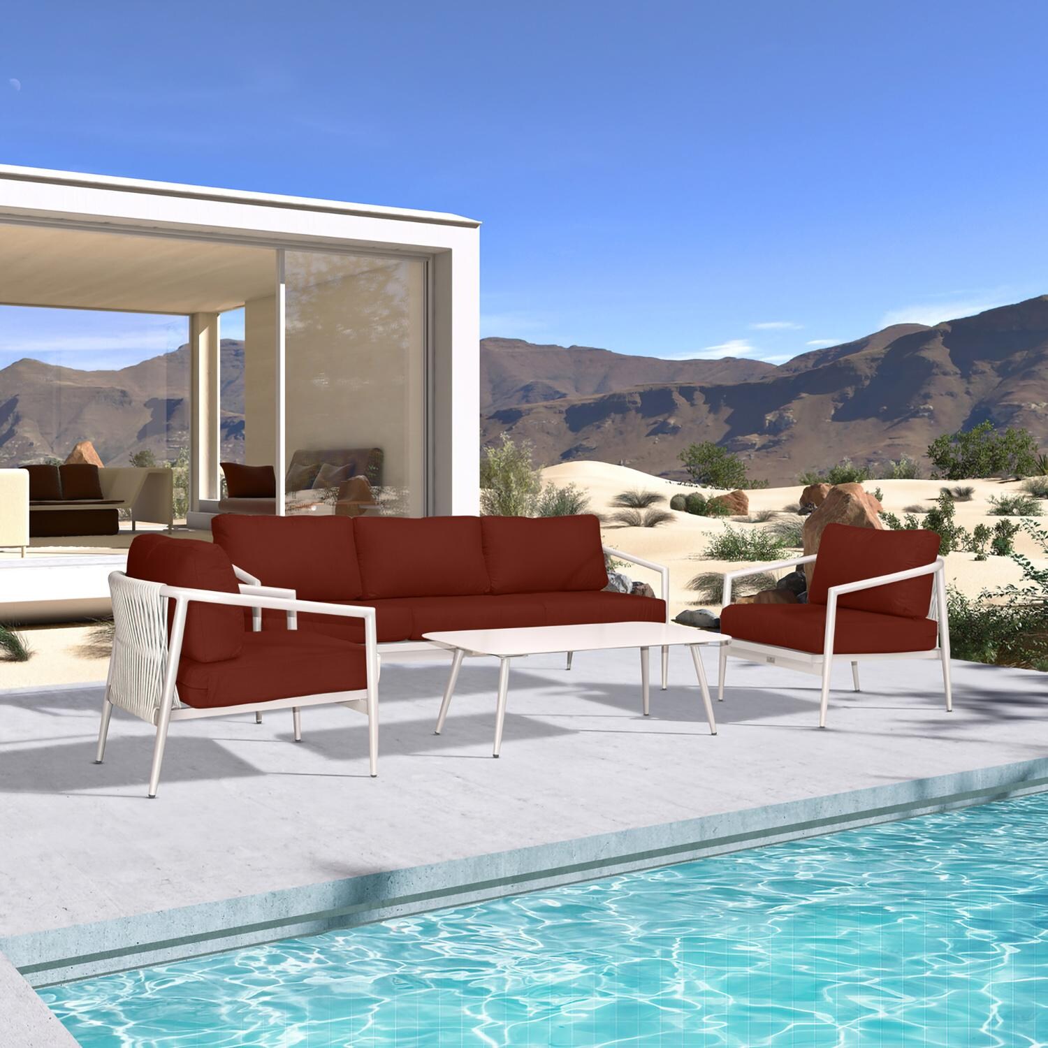 Lakeview Midnight Cove 4 Pc Aluminum Sofa Seating Set in Urban Stone/Carrera/Canvas Henna - Angled - Lifestyle thumbnail