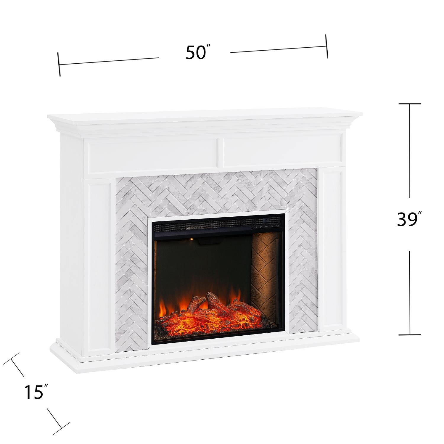 Southern Enterprises FS1009359 Torlington 50-Inch Electric Fireplace W/ Alexa-Enabled Firebox - White W/ Gray & White Marble Tile - Measurements thumbnail