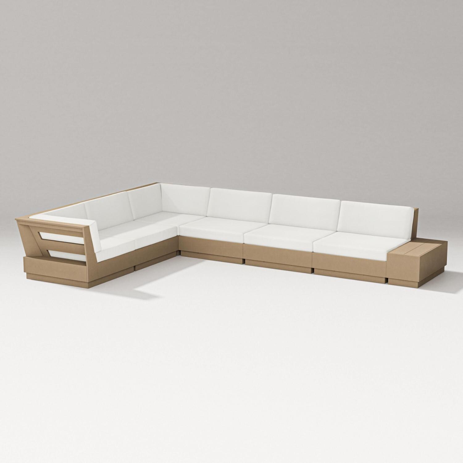 Elevate 7 Pc Recycled Plastic Sectional Seating Set in Vintage Sahara/Natural Linen By PW Designer Series