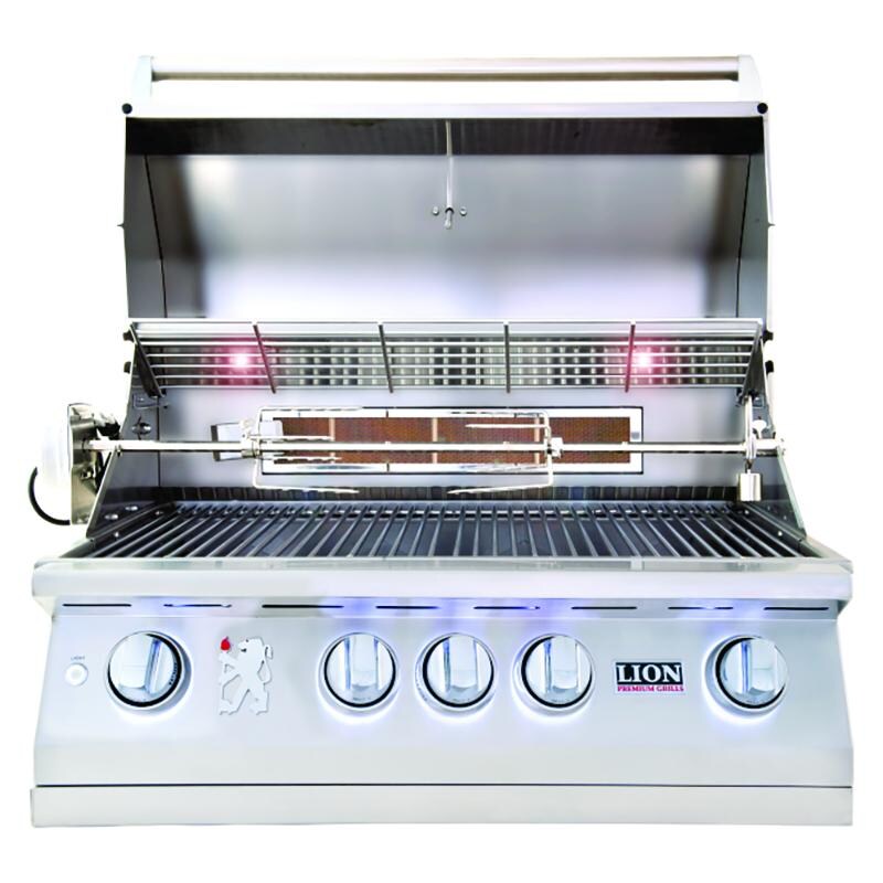 Lion 32-Inch L75000 Stainless Steel Built-In Natural Gas Grill - Lid Open With Griddle- White Background thumbnail