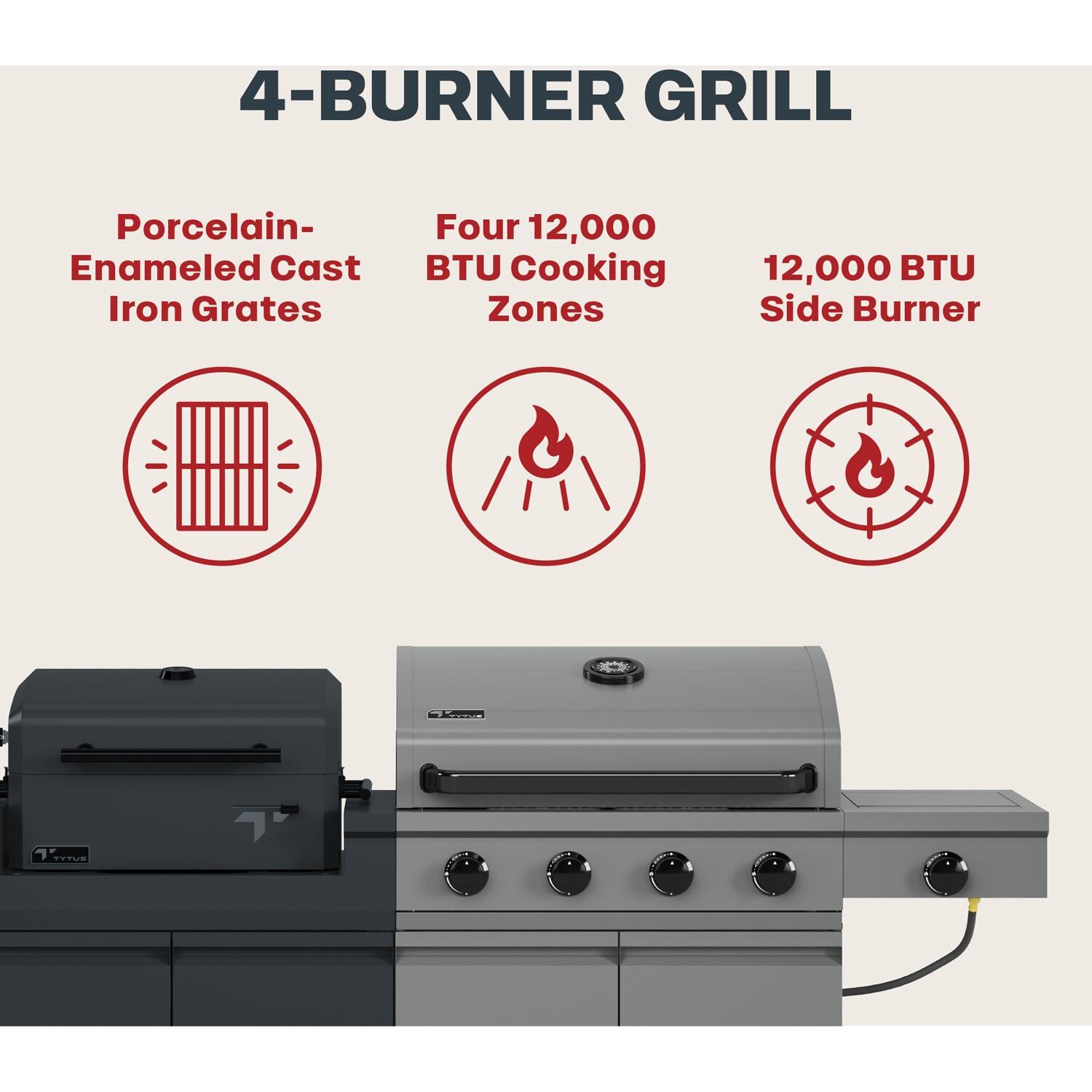 TYTUS TDT-BUN-014 Modular Duo w/ 4-Burner Gas Grill & Charcoal Grill - 4 Burner Grill Features 2 - Detail thumbnail