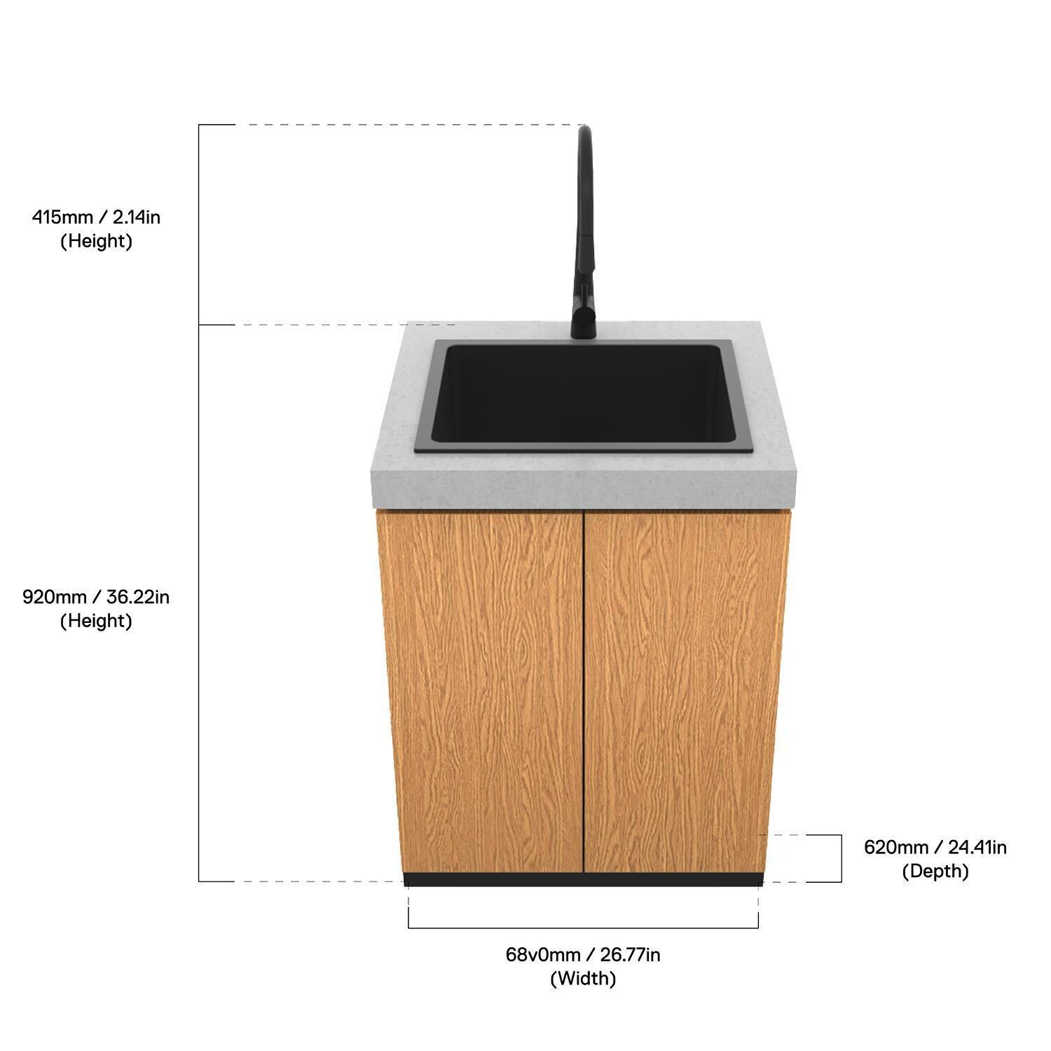 Everdure Marine Grade Cabinet Module w/ Sink in Timber Effect - Dimensions thumbnail