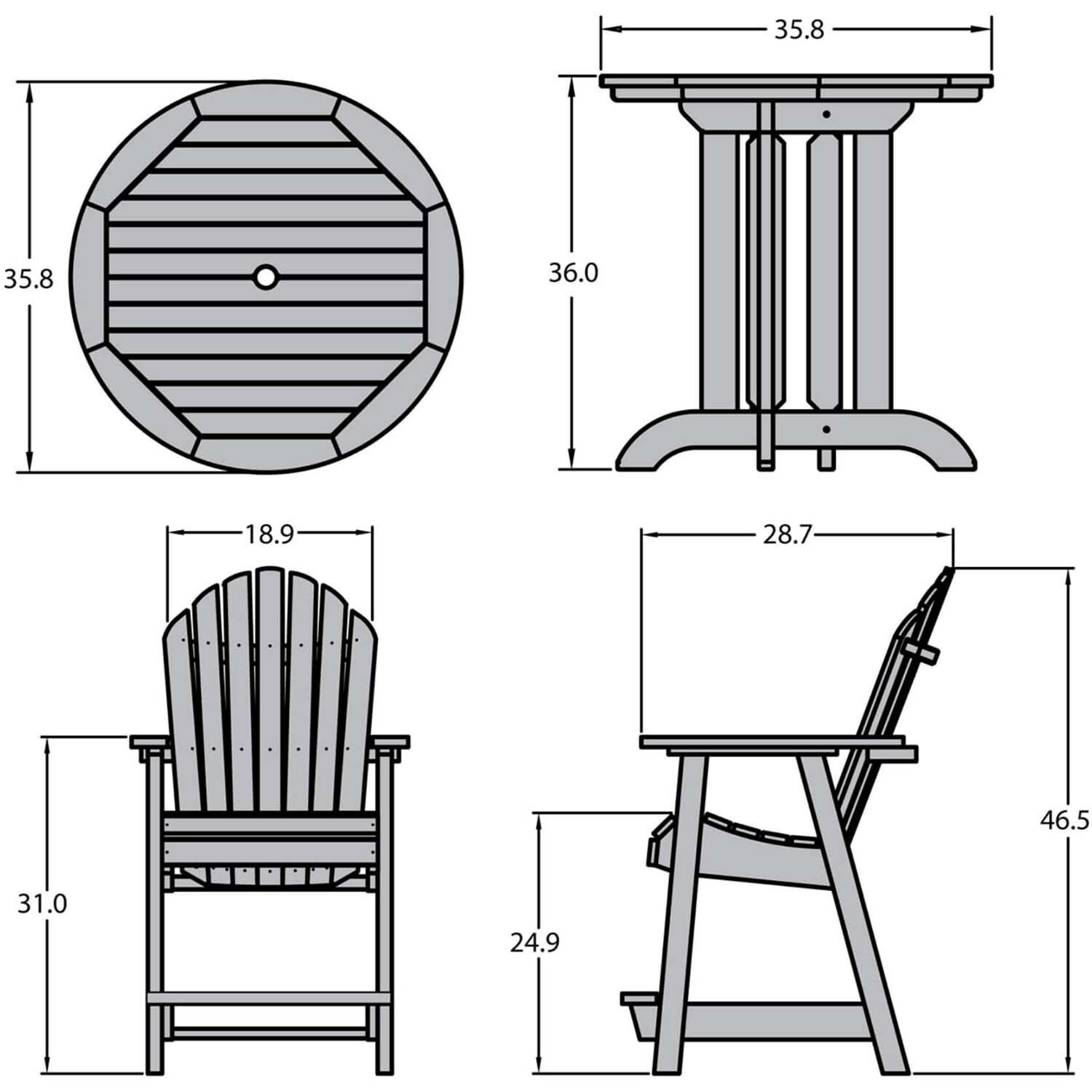 Dream Bay 3 Pc Recycled Plastic Round Counter Dining Set in Black By Lakeview Outdoor Designs - Dimensional thumbnail