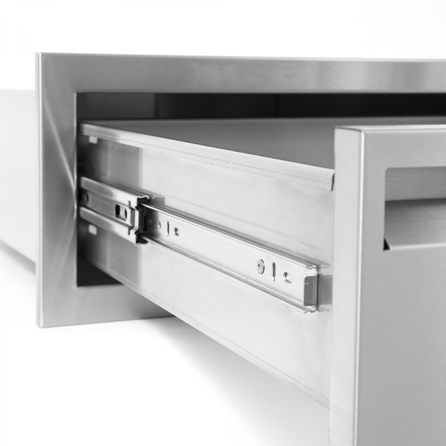 BBQGuys.com Aspen Series 20-Inch Stainless Steel Single Access Drawer - Hinge Detail thumbnail