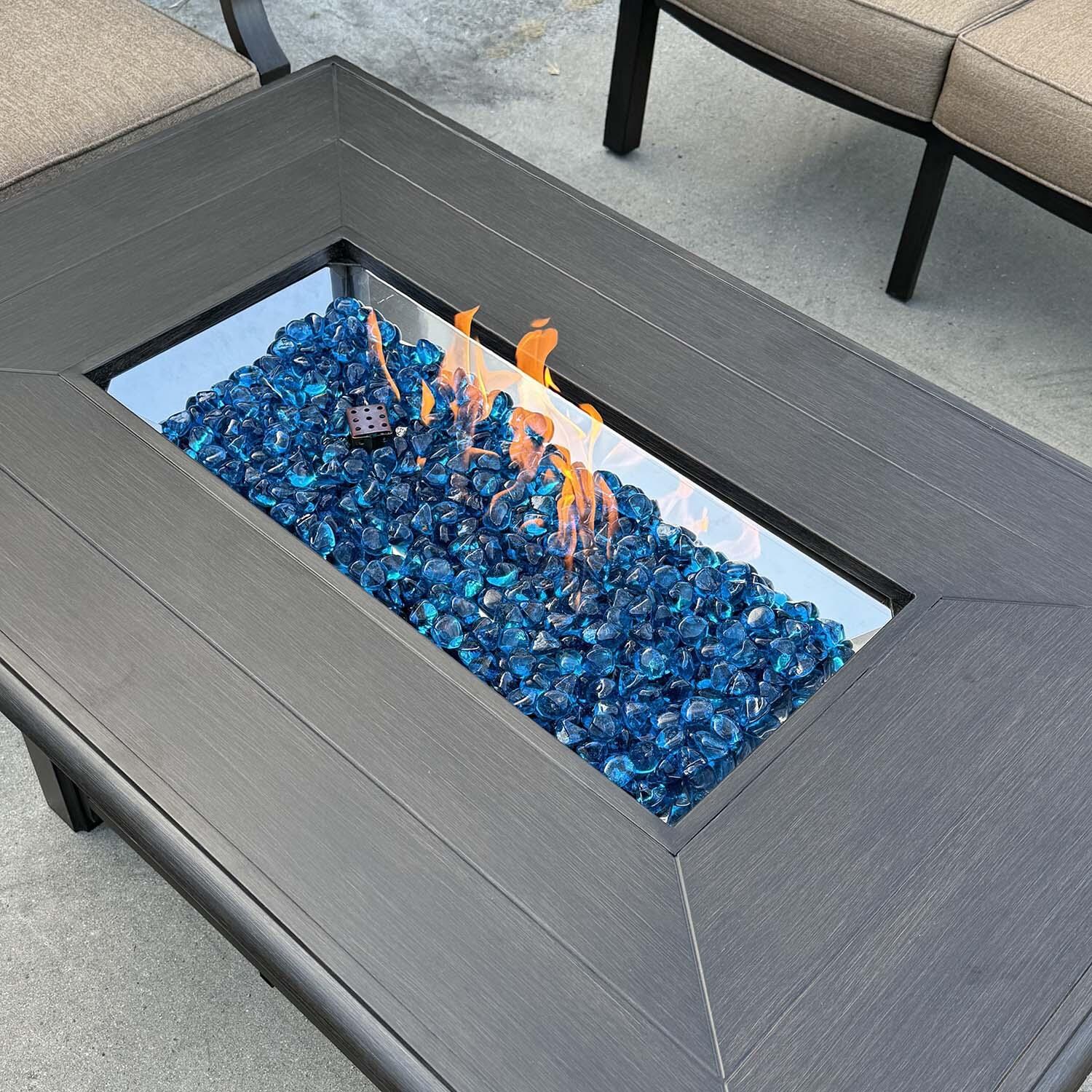 Brooklyn 6 Pc Aluminum Fire Pit Seating Set w/Ottomans in Multi-brown/Sesame by Darlee - Fire Pit Table Top View - Detail thumbnail