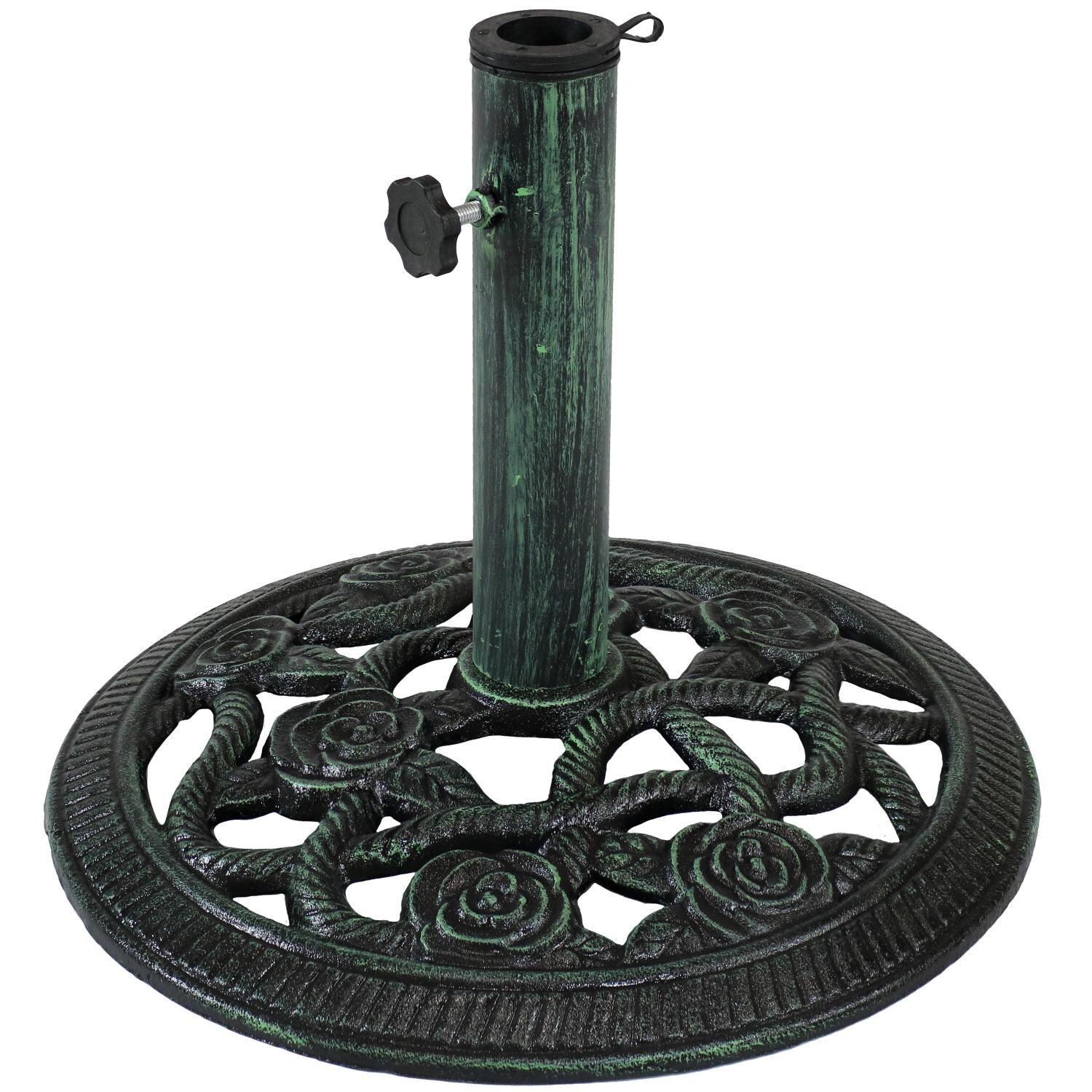 Sunnydaze 17 Lb Rose Blossom Cast Iron Umbrella Base - Green image