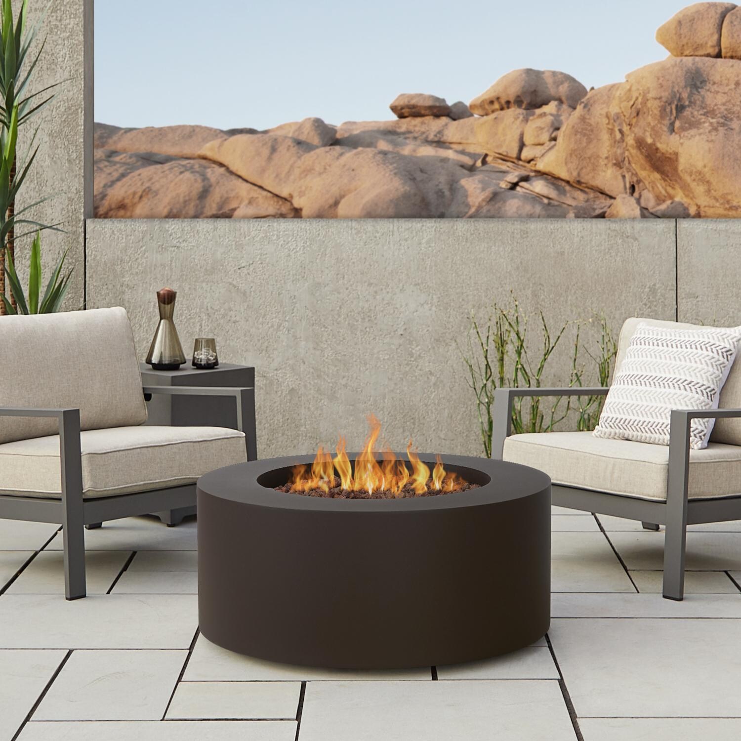 Elysian 36-in Round Steel Propane Fire Pit Table in Dark Bronze by Lakeview Outdoor Designs - Lifestyle thumbnail