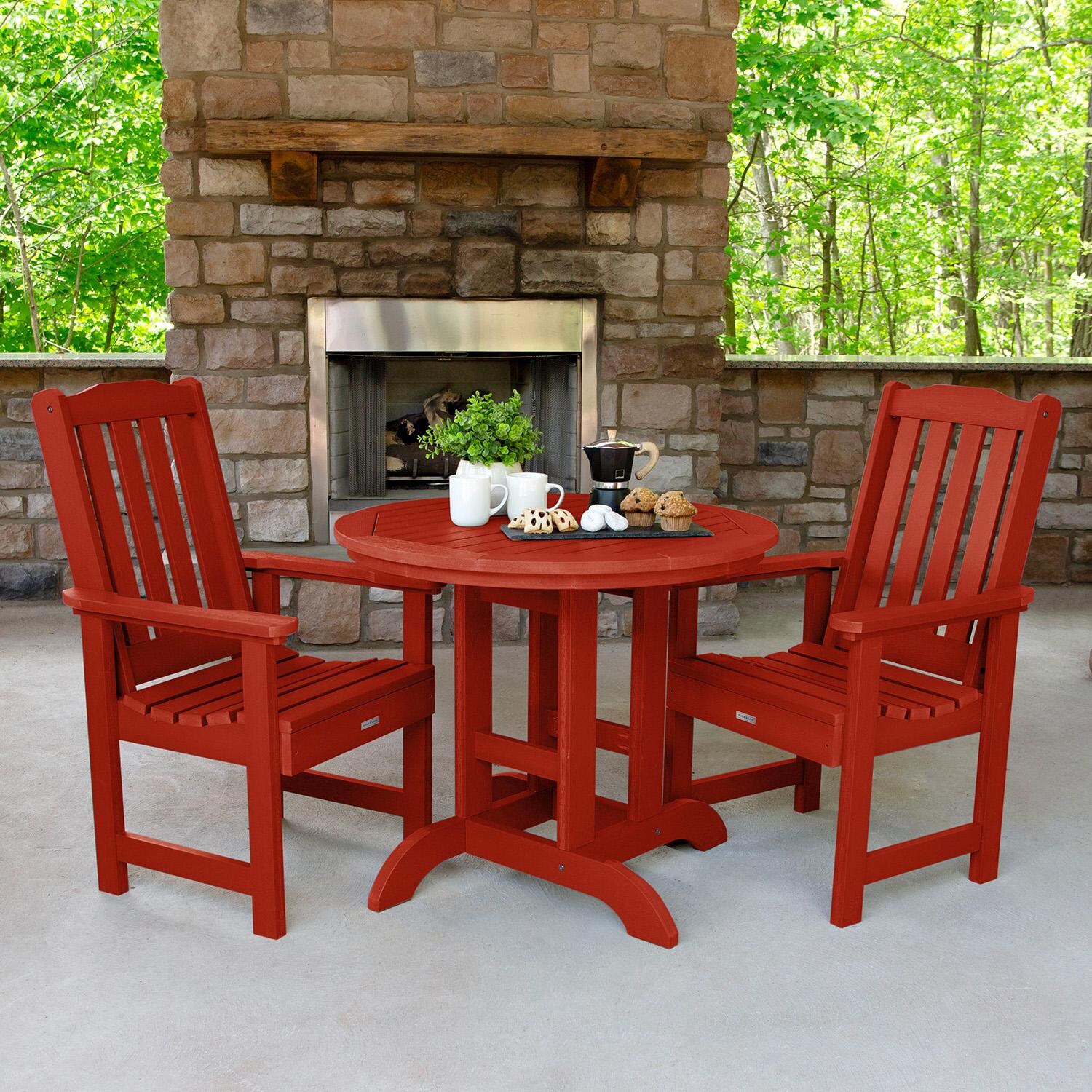 Hart Lane 3 Pc Recycled Plastic Round Dining Set in Rustic Red by Lakeview Outdoor Designs