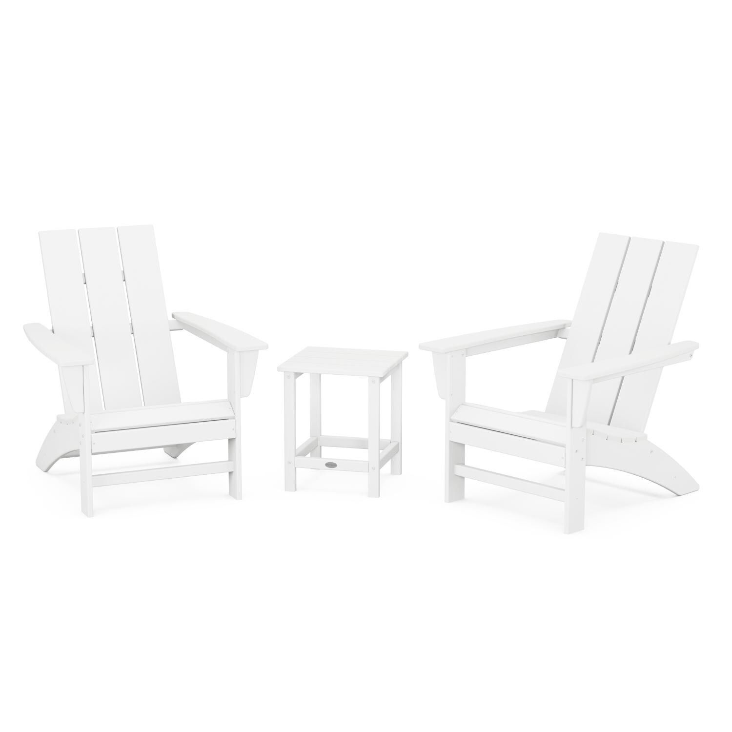 POLYWOOD Modern White 3-Piece Adirondack Set w/ Long Island 18-Inch Side Table thumbnail