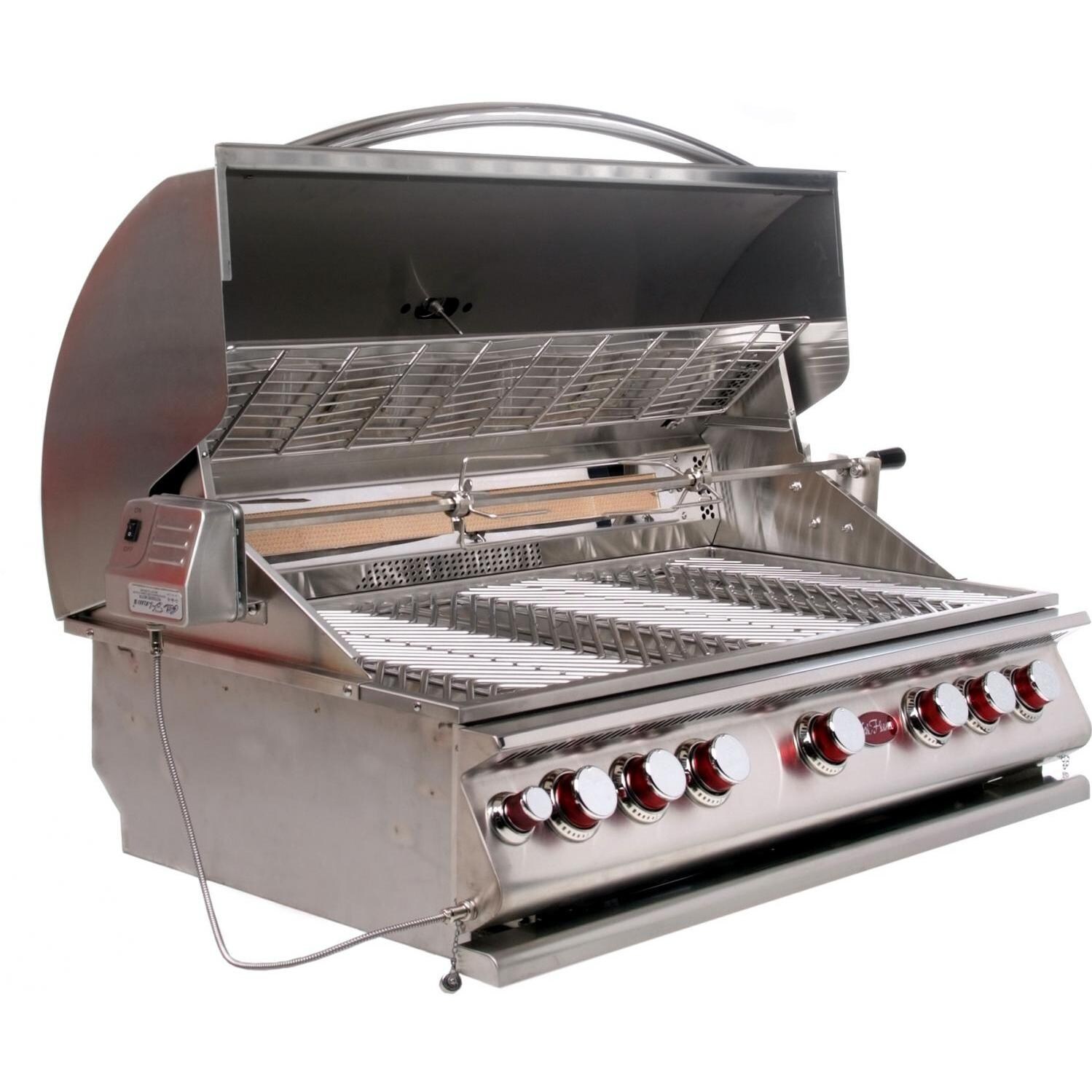 Cal Flame Gas Grills 40 Inch 5 Burner Convection Gas Grill - Left Side View with Lid Open thumbnail