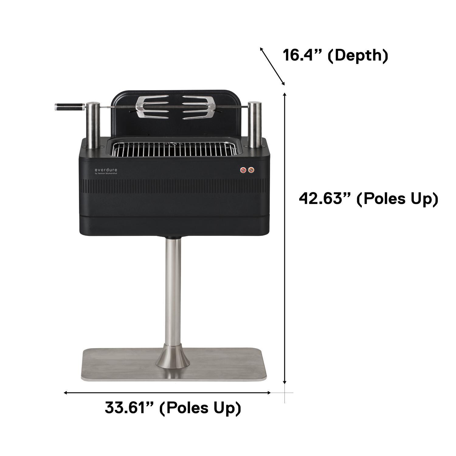 Everdure HBCE1BBSUS FUSION 29-Inch Charcoal Grill w/ Rotisserie & Electronic Ignition - Matte Black - Dimensions thumbnail