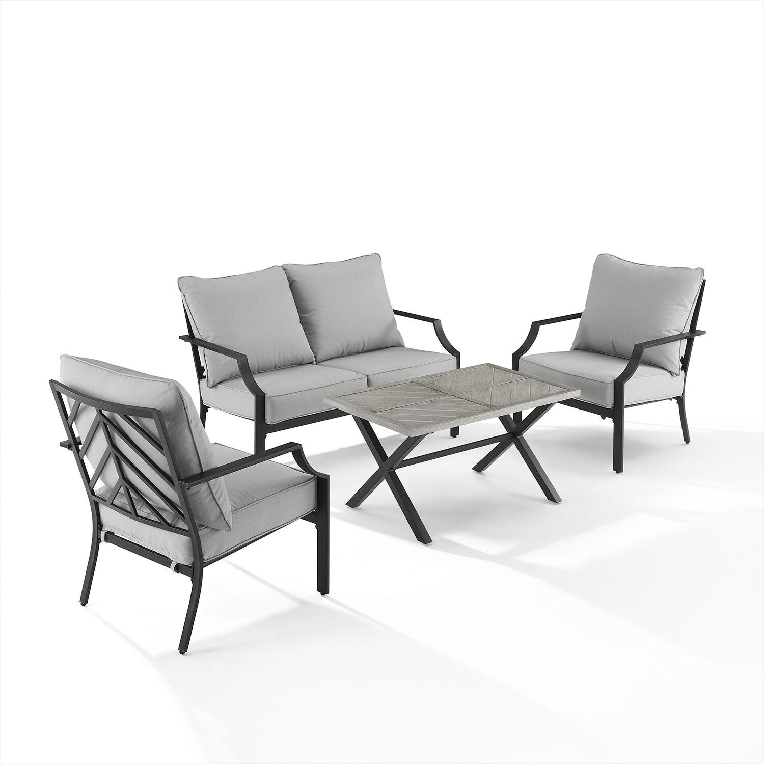 Classique Cove 4 Pc Steel Outdoor Loveseat Patio Furniture Set by Ultimate Patio - Angled - White Background thumbnail