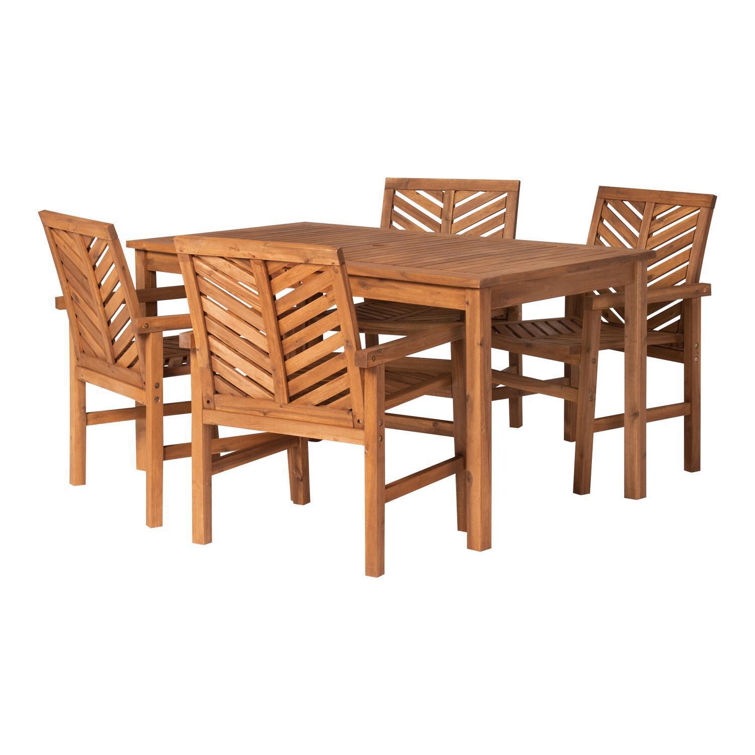Ultimate Patio Wishlake 5 Piece Acacia Patio Dining Set W/ 60 X 32 Inch Rectangular Table - Brown - Angled View thumbnail