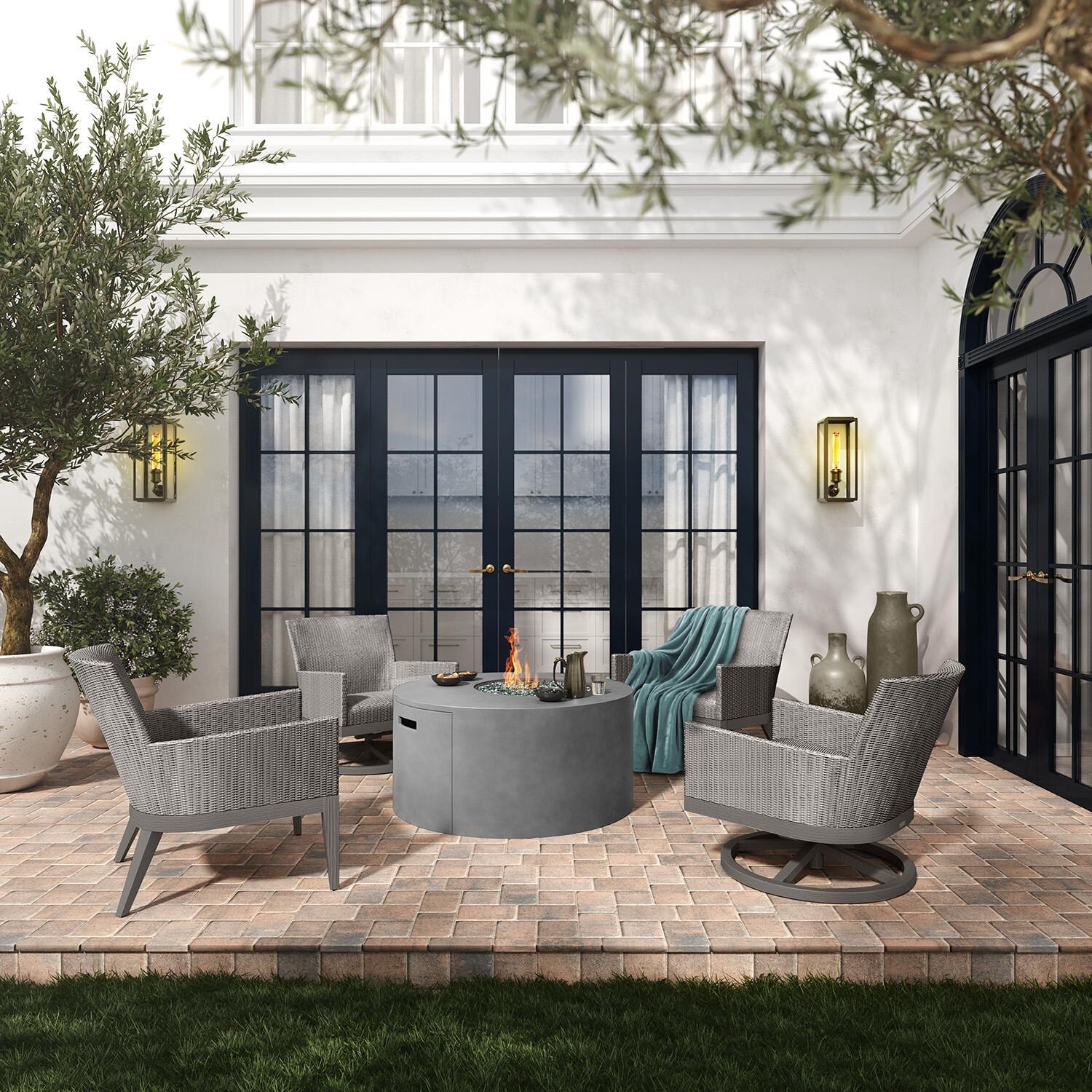 Siena 4 Pc Aluminum Fire Pit Seating Set in Graphite/Harbor Slate by Ebel