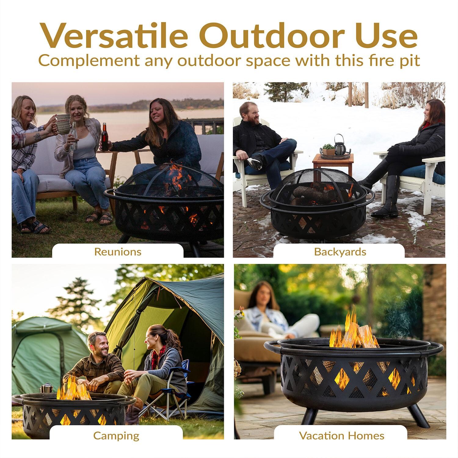 Ultimate Patio Crossweave 36 Inch Round Steel Wood-Burning Fire Pit in Black - Versatile Outdoor Use - Lifestyle thumbnail