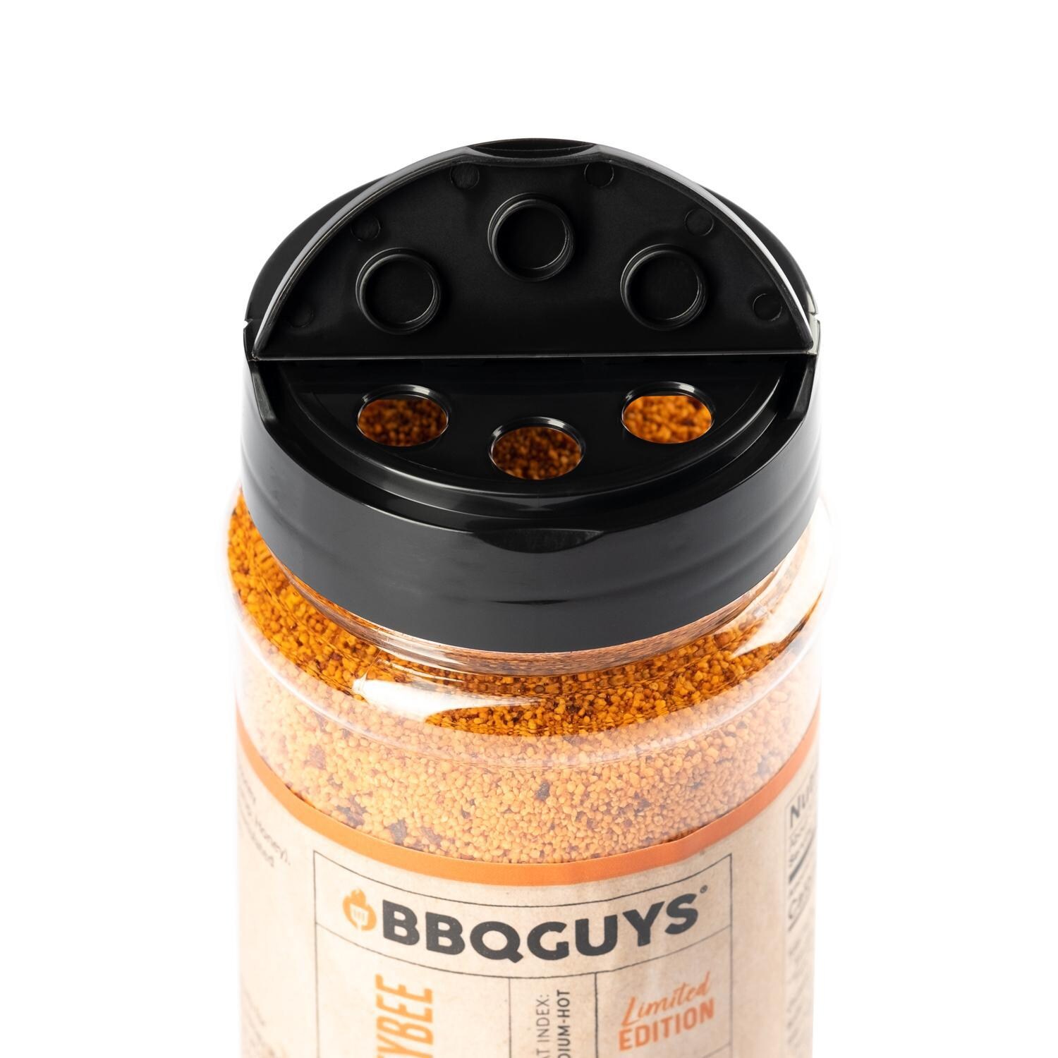 BBQGuys Signature x Spiceology BBQ-RB-HB-16 Habanero Honeybee Rub - 11 Oz. - Flip Top With Small Holes thumbnail