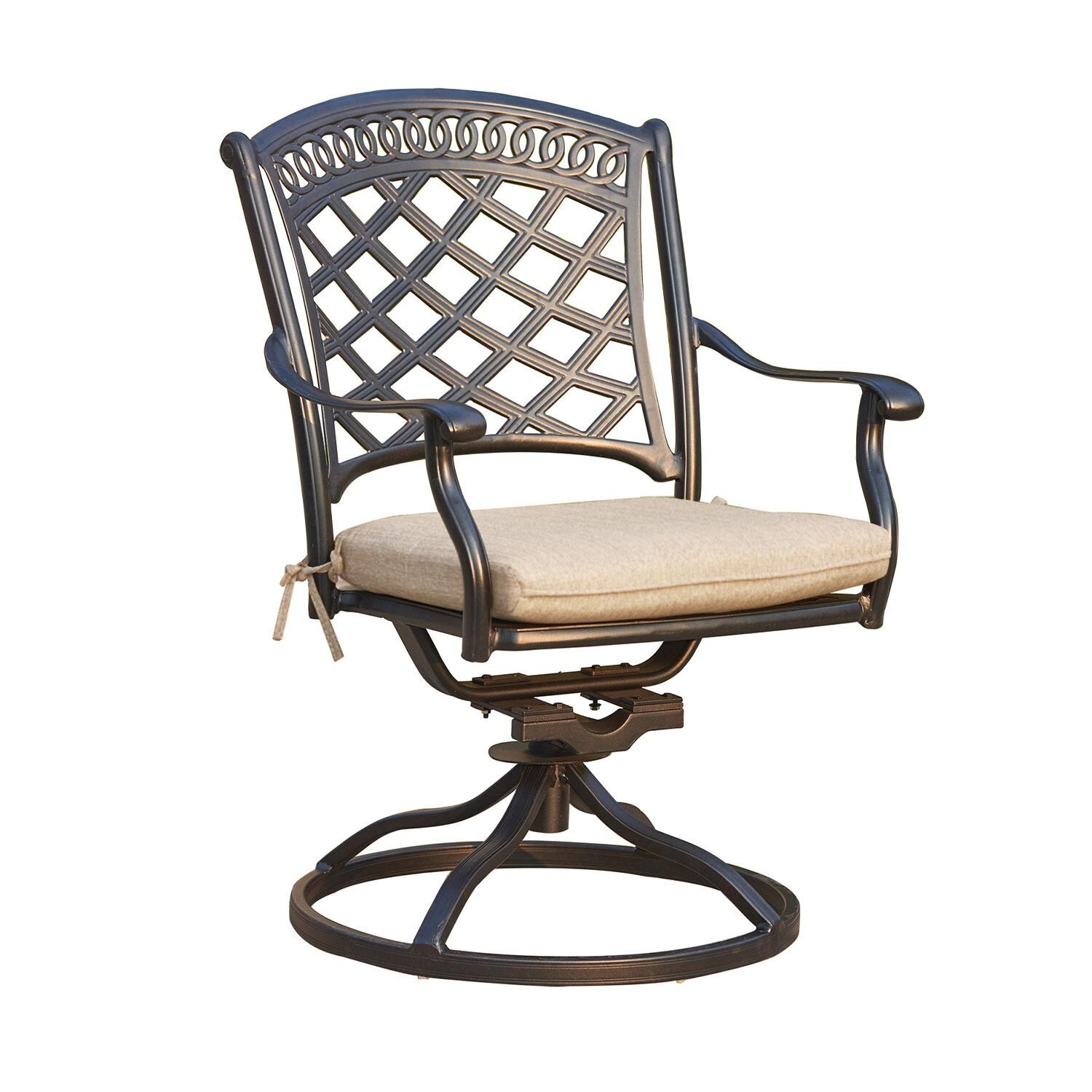 Darlee Sedona 3 Piece Cast Aluminum Patio Bistro Set W/ Swivel Rockers - Antique Bronze - Swivel Dining Chair - White Background thumbnail