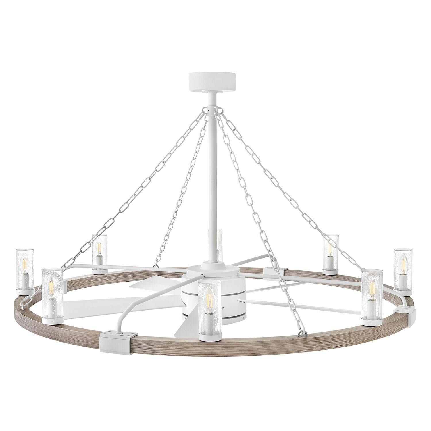 Hinkley Lighting 906144FMW-LWD Sawyer 52-in Indoor / Outdoor Smart Fandelier w/ 44-in Fan & LED Lighting - Matte White - Display - White Background thumbnail