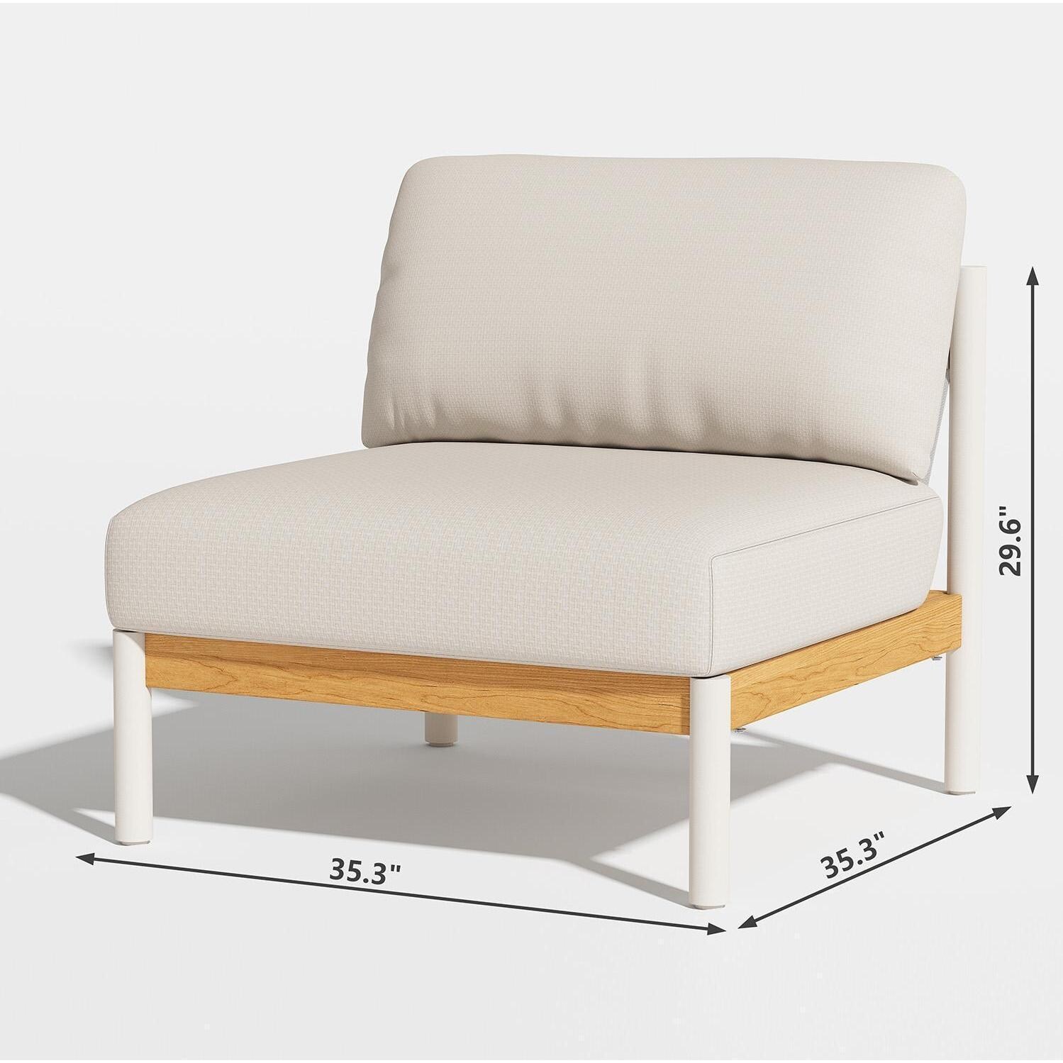 Carolton 6 Pc Aluminum Seating Set in White & Wood By Lakeview Outdoor Designs - Chair - Dimensional thumbnail