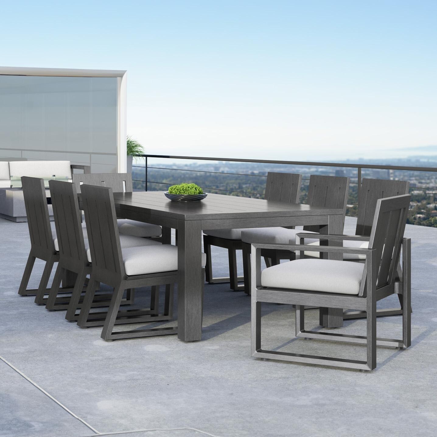 Redondo 90-120 Inch Slate Aluminum Extension Dining Table by Sunset West - Shown w/set (Not included) - Lifestyle thumbnail
