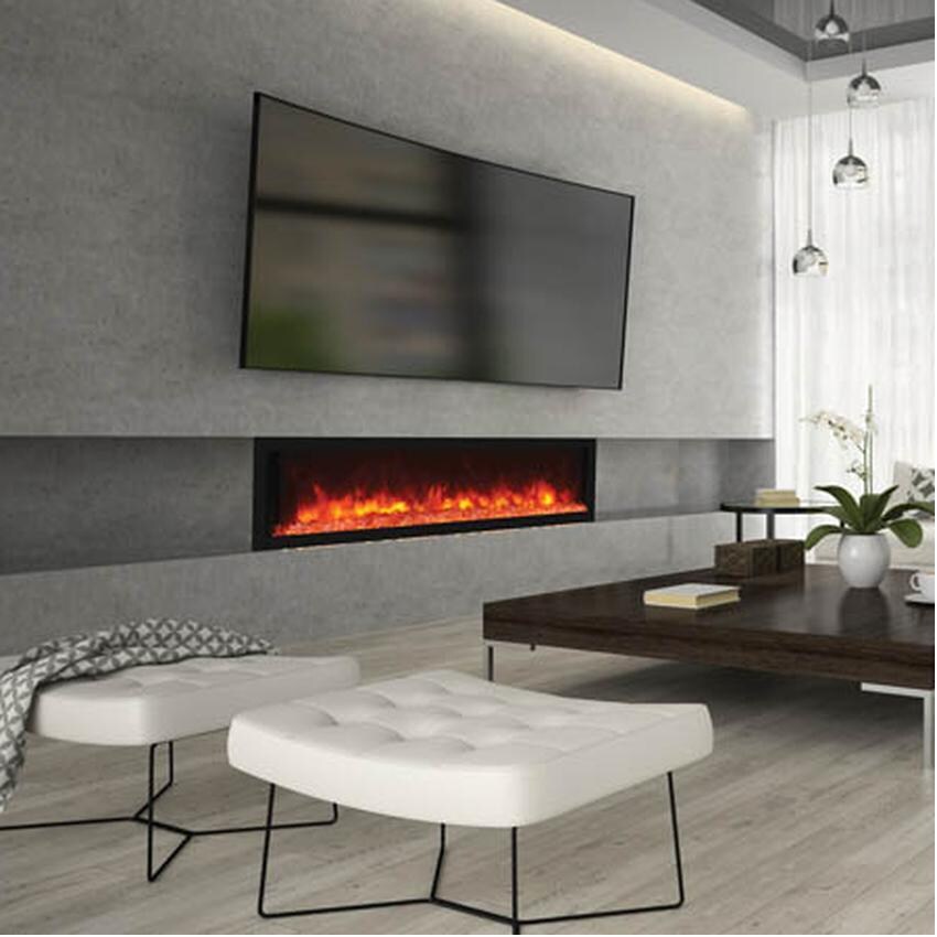 Remii 65-inch Built In Deep Electric Fireplace - Orange - Installed - Lifestyle