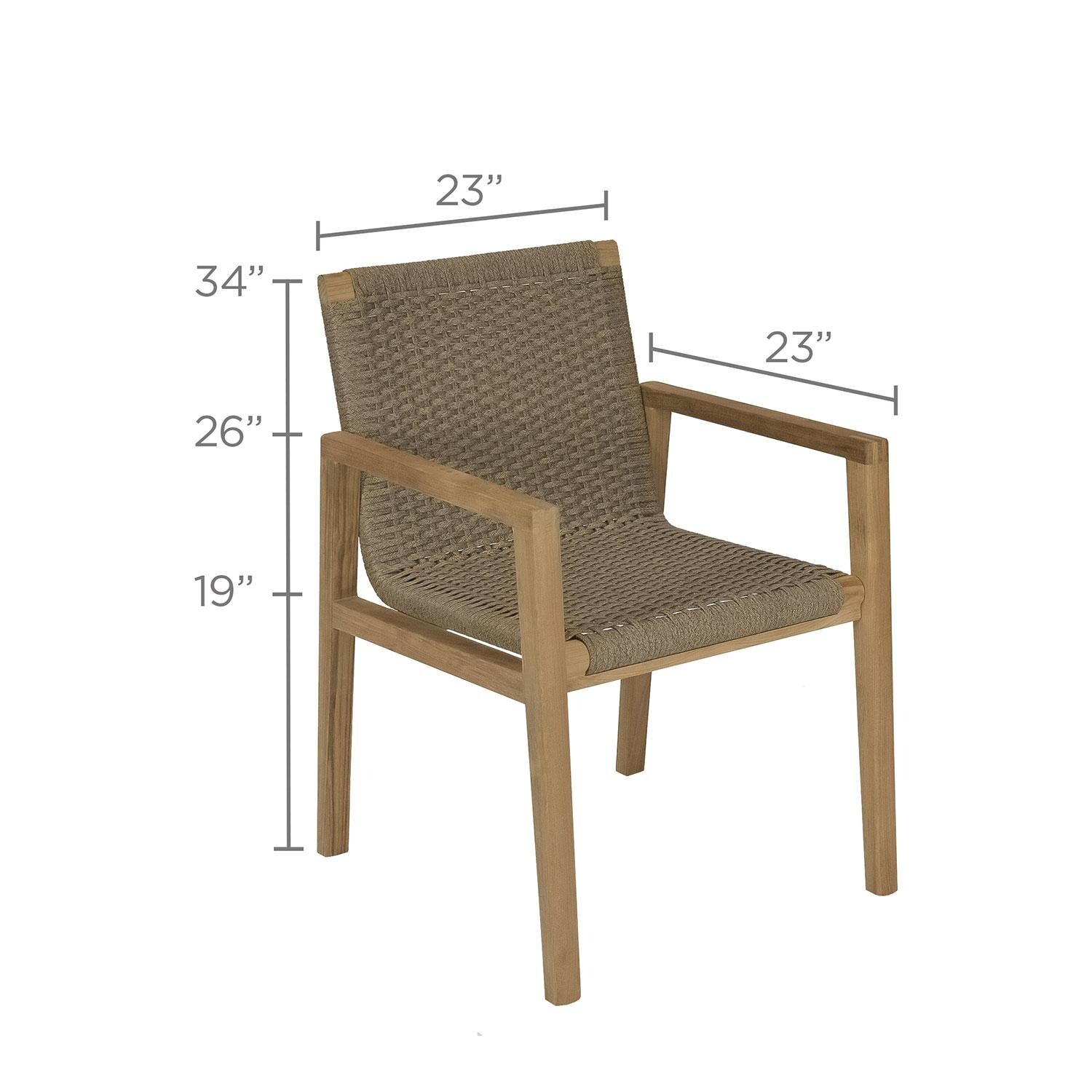 Admiral 7 pc Rectangle Dining Set in Brown Sand by Royal Teak Collection - Dining Chair - Dimensions - Diagram thumbnail