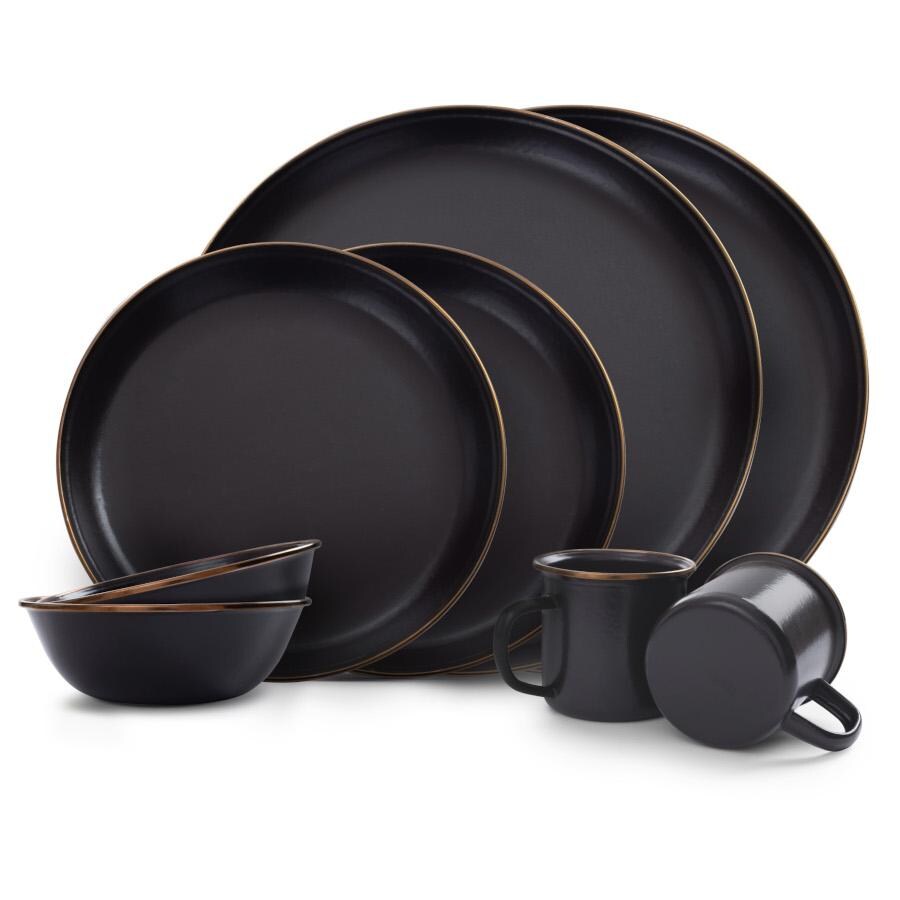 Barebones Living BND-1341 Enamel Dining Set - 16pc - Charcoal - Enamelware Set thumbnail