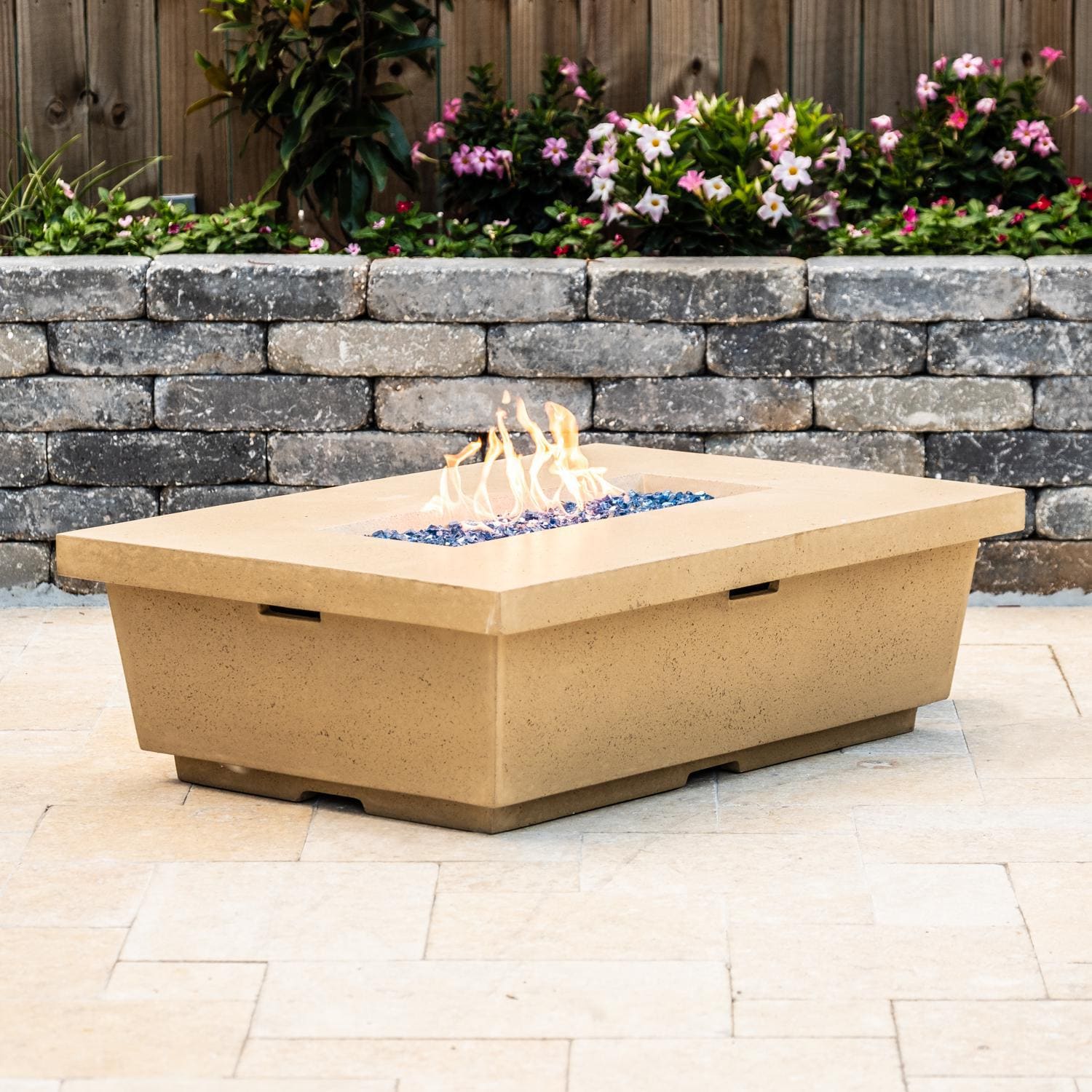 Contempo 52 Inch Rectangular GFRC Natural Gas Fire Pit Table in Cafe Blanco by American Fyre Designs