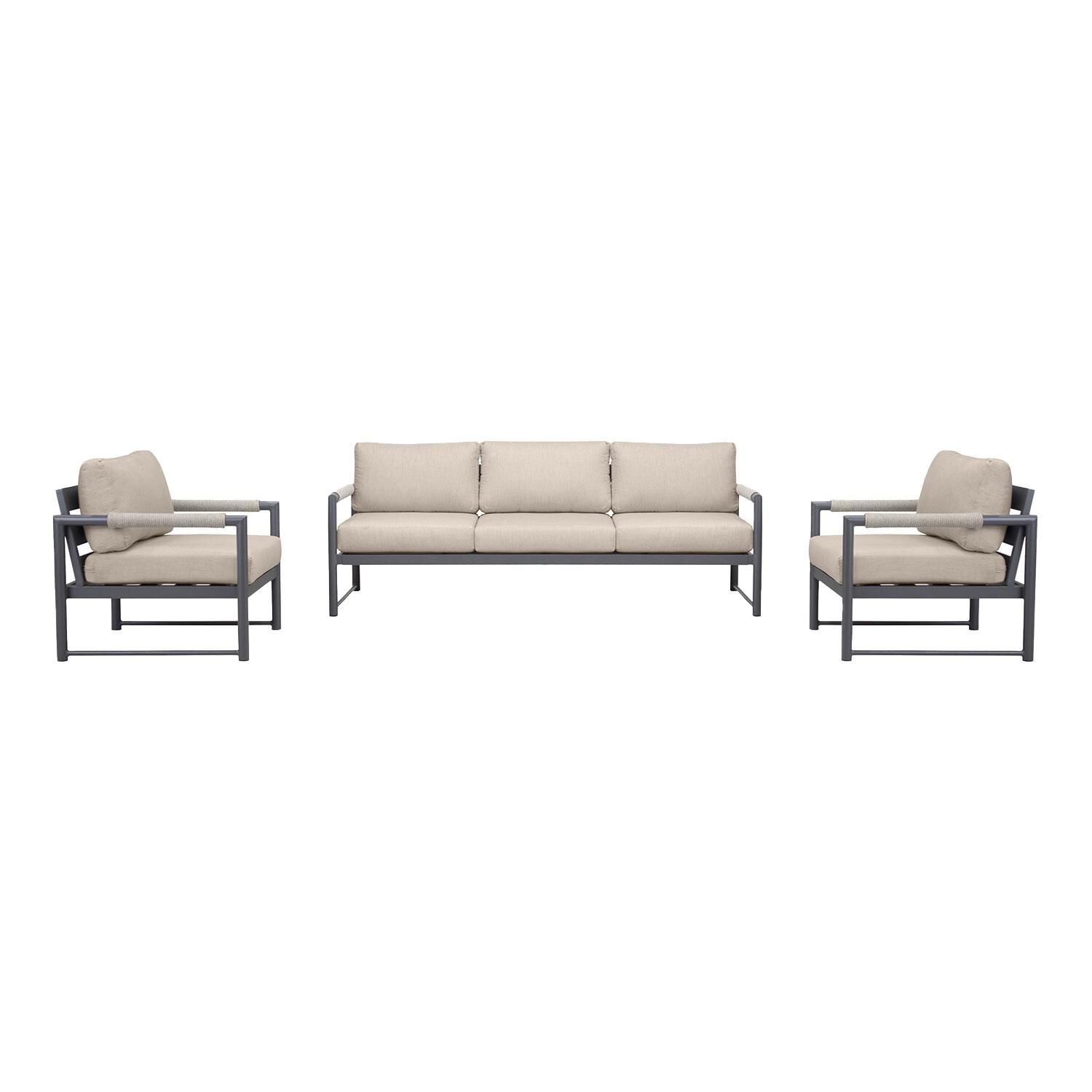 Lakeview AVEBAY-SL-PG-SET141-CF Avenue Bay Slate/Pebble Gray 3 Pc Sofa Club Chair Set - Canvas Flax - Display - White Background thumbnail