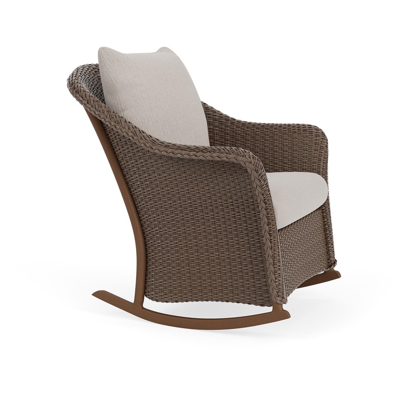 Lloyd Flanders Weekend Retreat Lounge Rocker in Bark Finish W/ Remy Cloud Fabric - Angled thumbnail