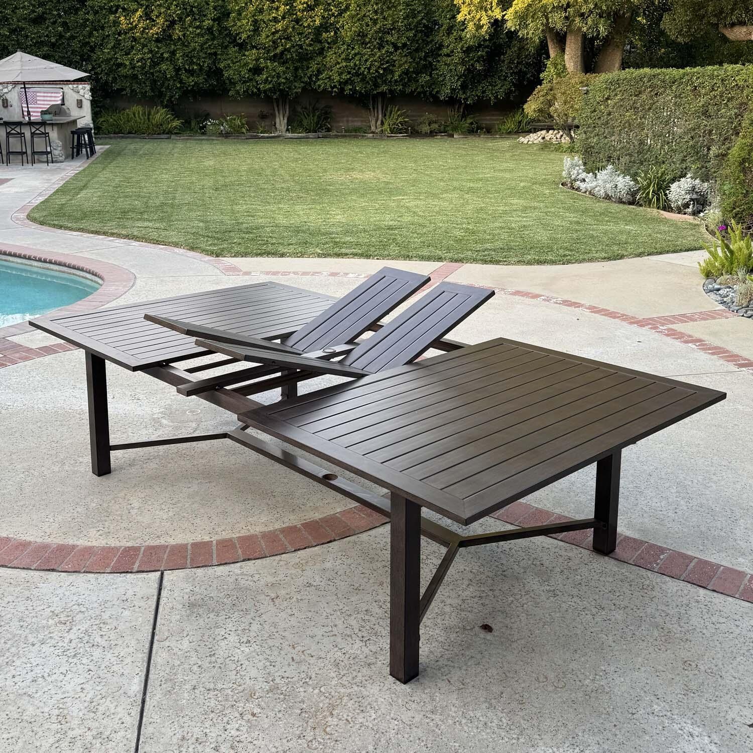 Atlantis 7 Pc Aluminum Dining Set in Walnut/Beige by Darlee - Butterfly Extension - Detail thumbnail