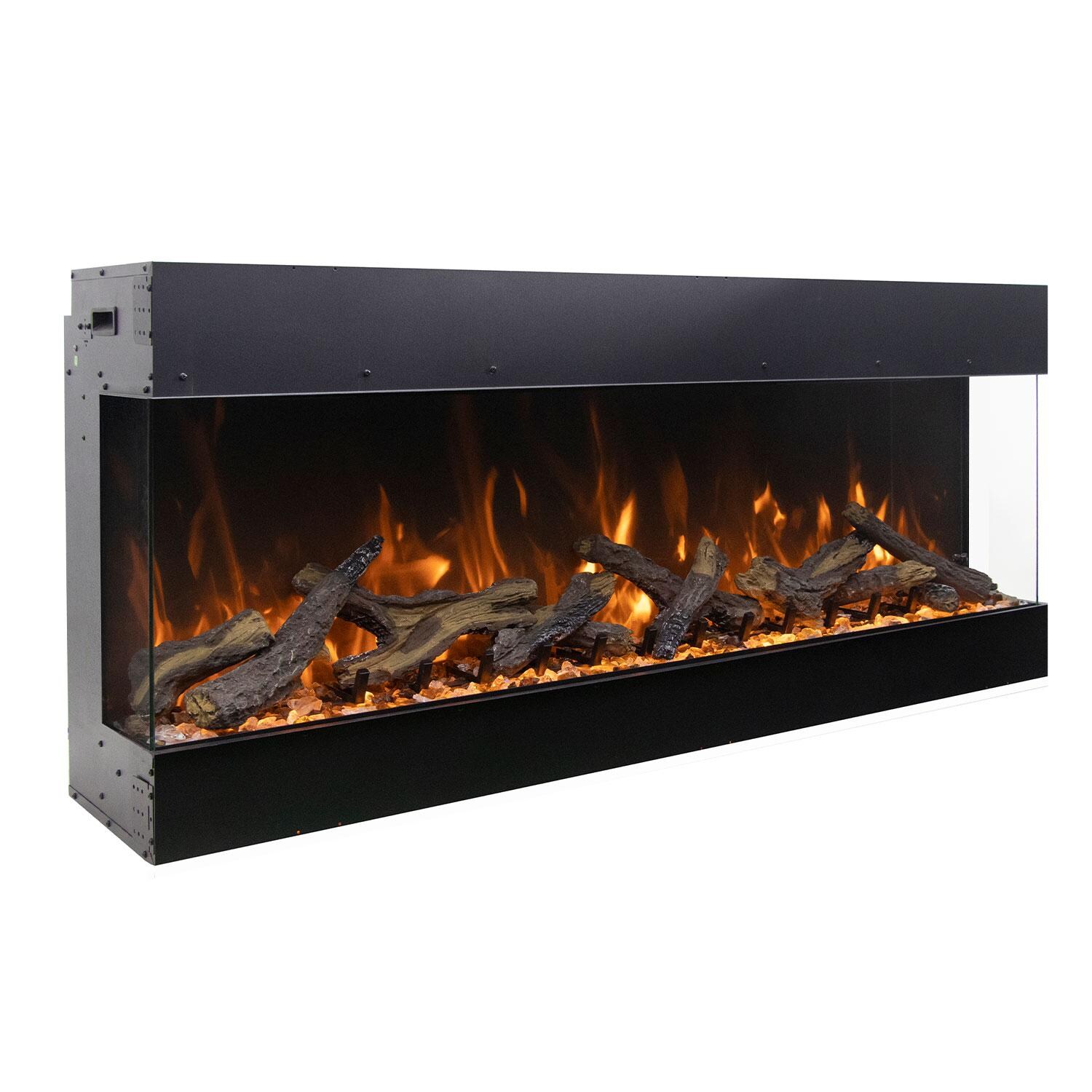 Amantii Tru View Bespoke 85-Inch Built-In Indoor/Outdoor WiFi Enabled, Bluetooth Capable Three Sided Electric Fireplace W/ 20-Inch Tall Glass Viewing - Angled Right thumbnail