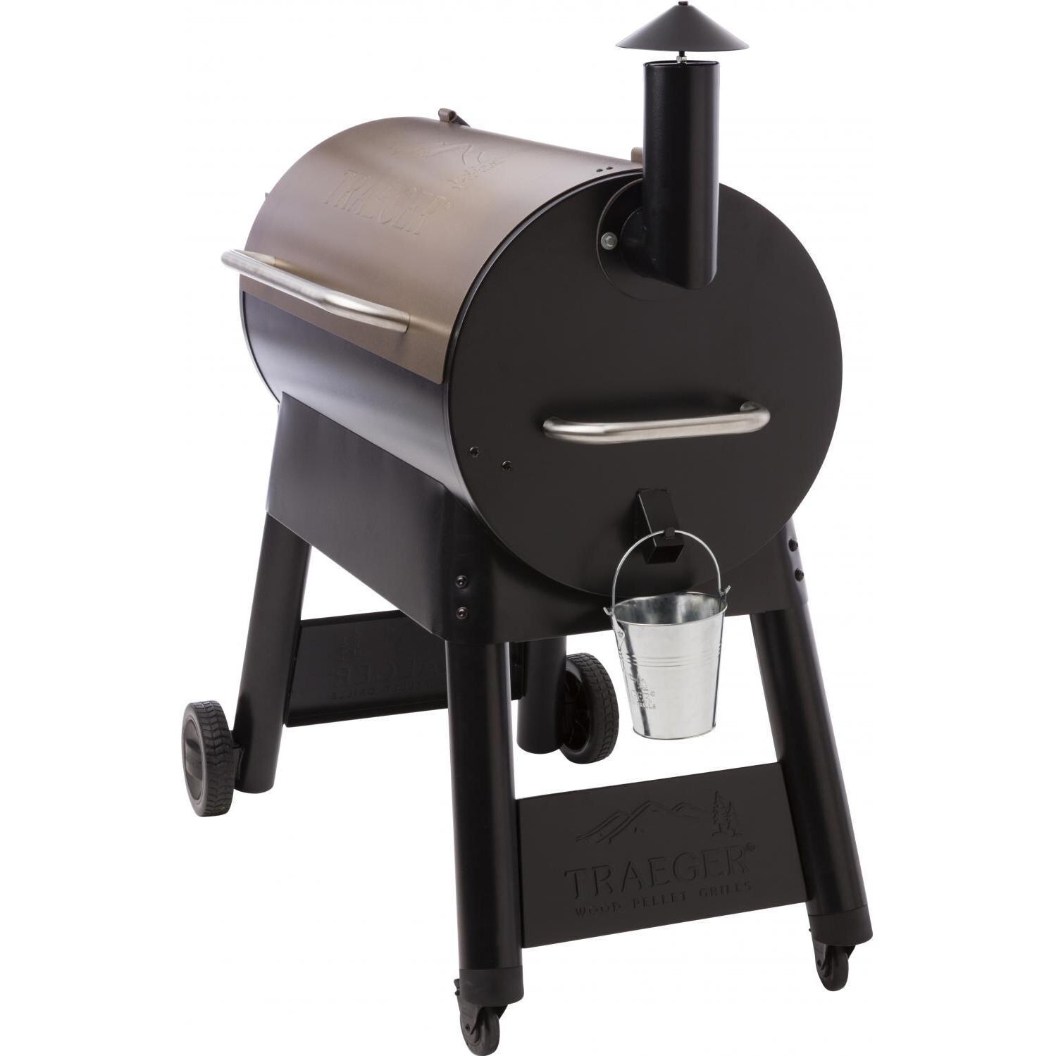 Traeger Pro Series 34 Bronze Pellet Grill On Cart - Angled View Showing Lift Bar thumbnail