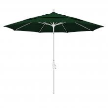 California Umbrella 11 Ft. Octagonal Aluminum Collar Tilt Patio Umbrella W/ Crank Lift & Fiberglass Ribs - Matted White Frame / Olefin Hunter Green Canopy