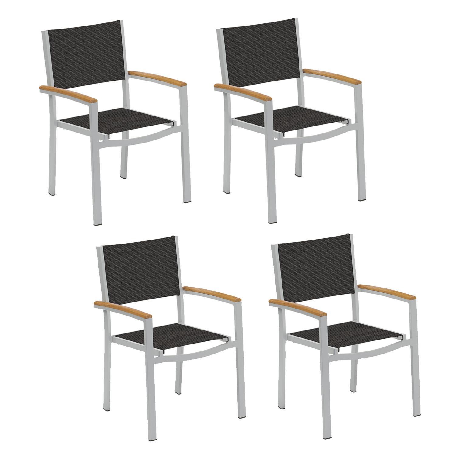 Travira 4 Pc Composite Sling & Aluminum Dining Chair W/ Natural Tekwood Arm Caps in Flint/Ninja By Oxford Garden
