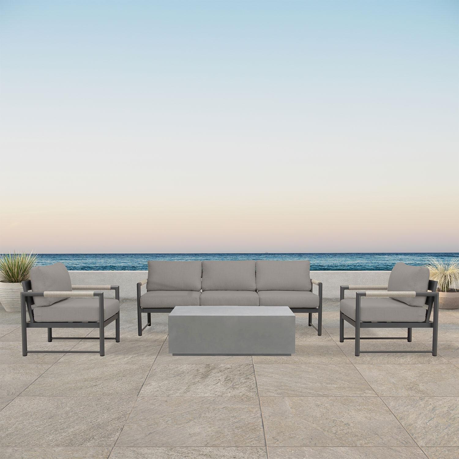 Lakeview AVEBAY-SL-PG-SET135-CC Avenue Bay Slate/Pebble Gray 4 Pc Sofa Set - Canvas Charcoal - On Patio - Lifestyle thumbnail
