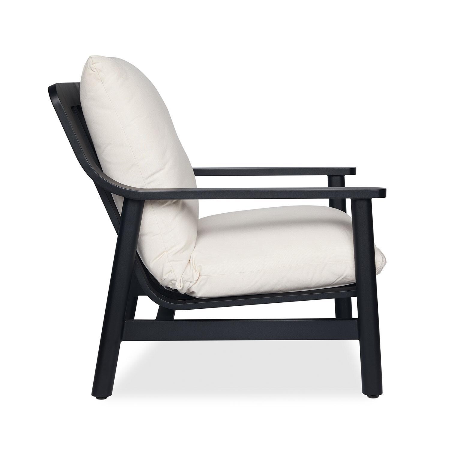 Bay St Louis 30 Inch Metal Outdoor Oversized Chair Set of 2 in Black W/ Sunbrella Cushions by Lakeview Outdoor Designs - Single Chair - Side View - White Background thumbnail