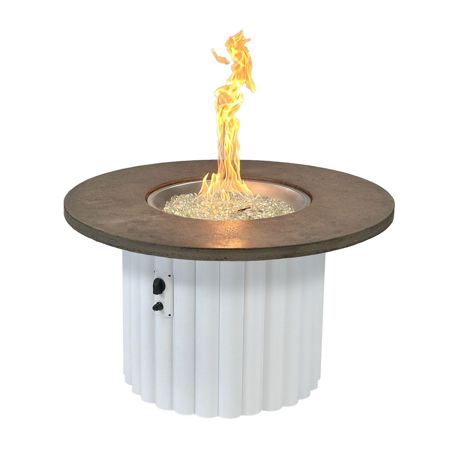 Reverie REVBWH-42-K-NG 42-in Round Aluminum Natural Gas Fire Pit Table w/ Fossil Brown Supercast Table Top & White Base (Ships Propane w/ Conversion Kit) thumbnail