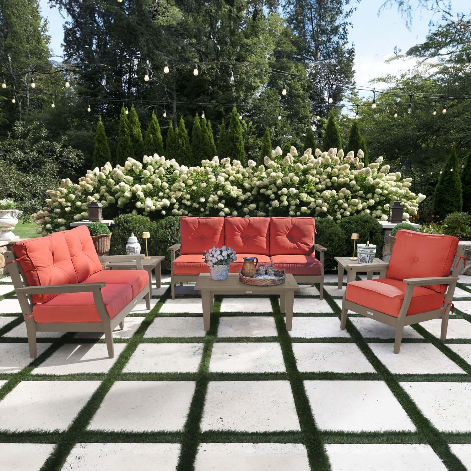 Lakeview Outdoor Designs Blushing Bay 6 Pc Recycled Plastic Grand Seating Set in Canvas Persimmon/Woodland Brown by - LV-KIT22205-CPE-WBR