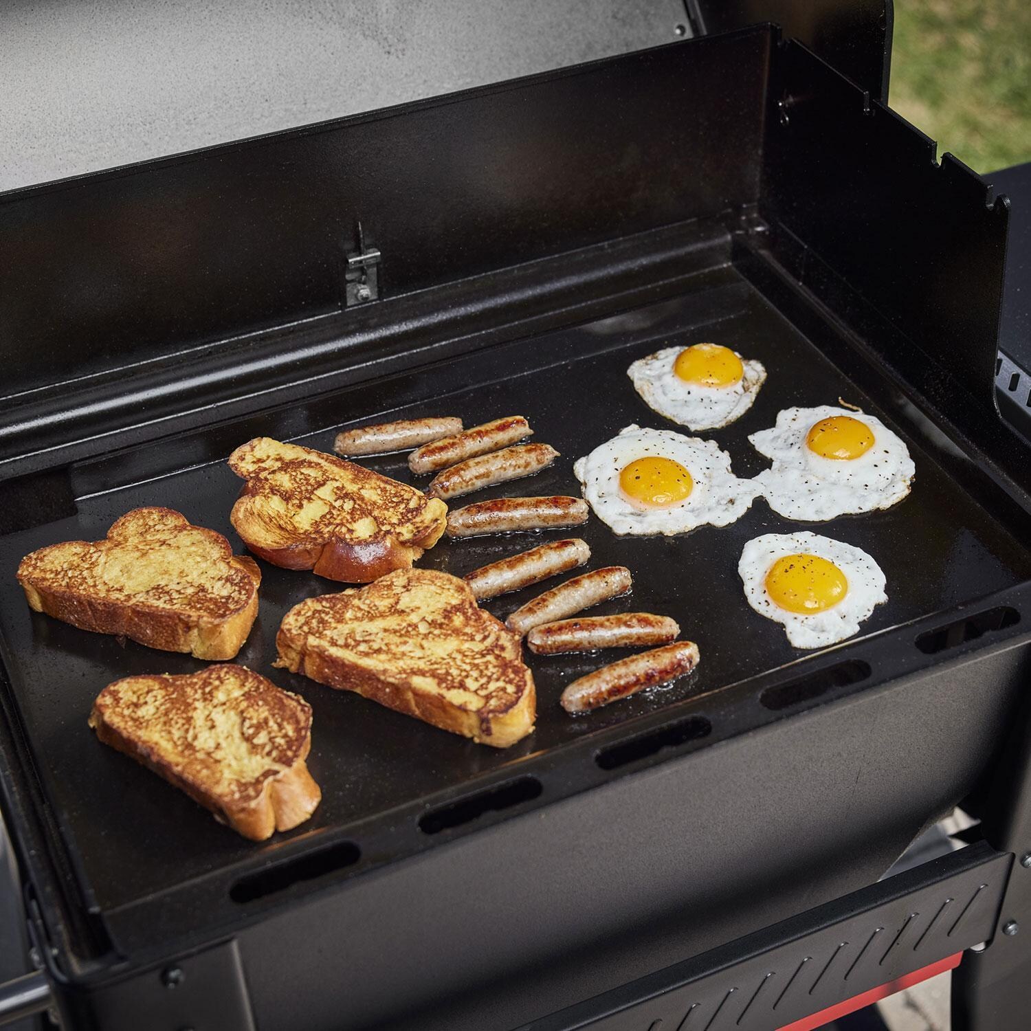 Weber 1500120 Searwood 600 Porcelain Coated Steel Pellet Grill - Breakfast Food on Grill - Lifestyle thumbnail