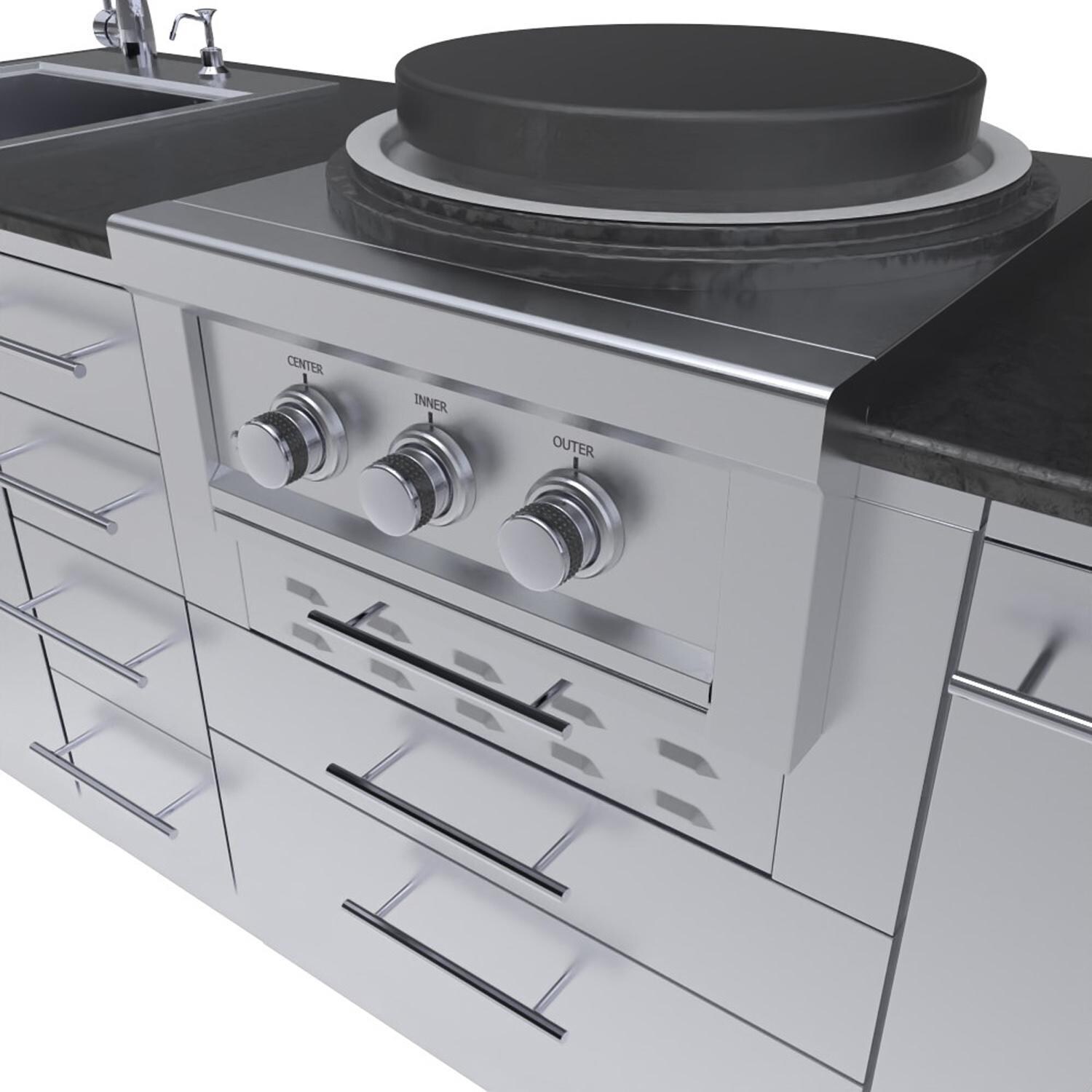 Sunstone Grills SCPMONGO-NG MONGO 8 Ft Mongolian Style Outdoor Kitchen in Natural Gas - Grill Up Close - White Background thumbnail