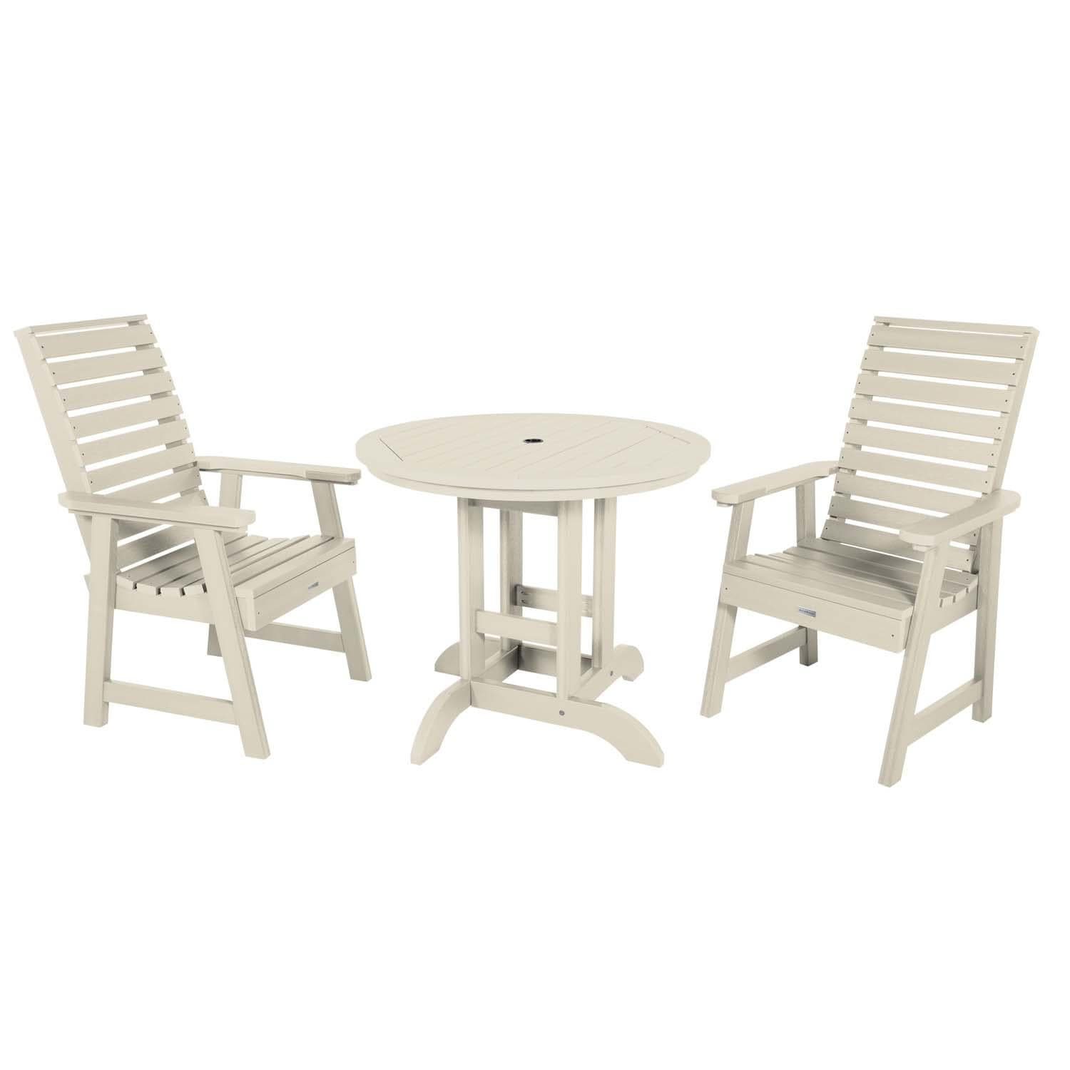 Elm Pointe 3 Pc Recycled Plastic Round Dining Set in Whitewash By Lakeview Outdoor Designs - White Background thumbnail